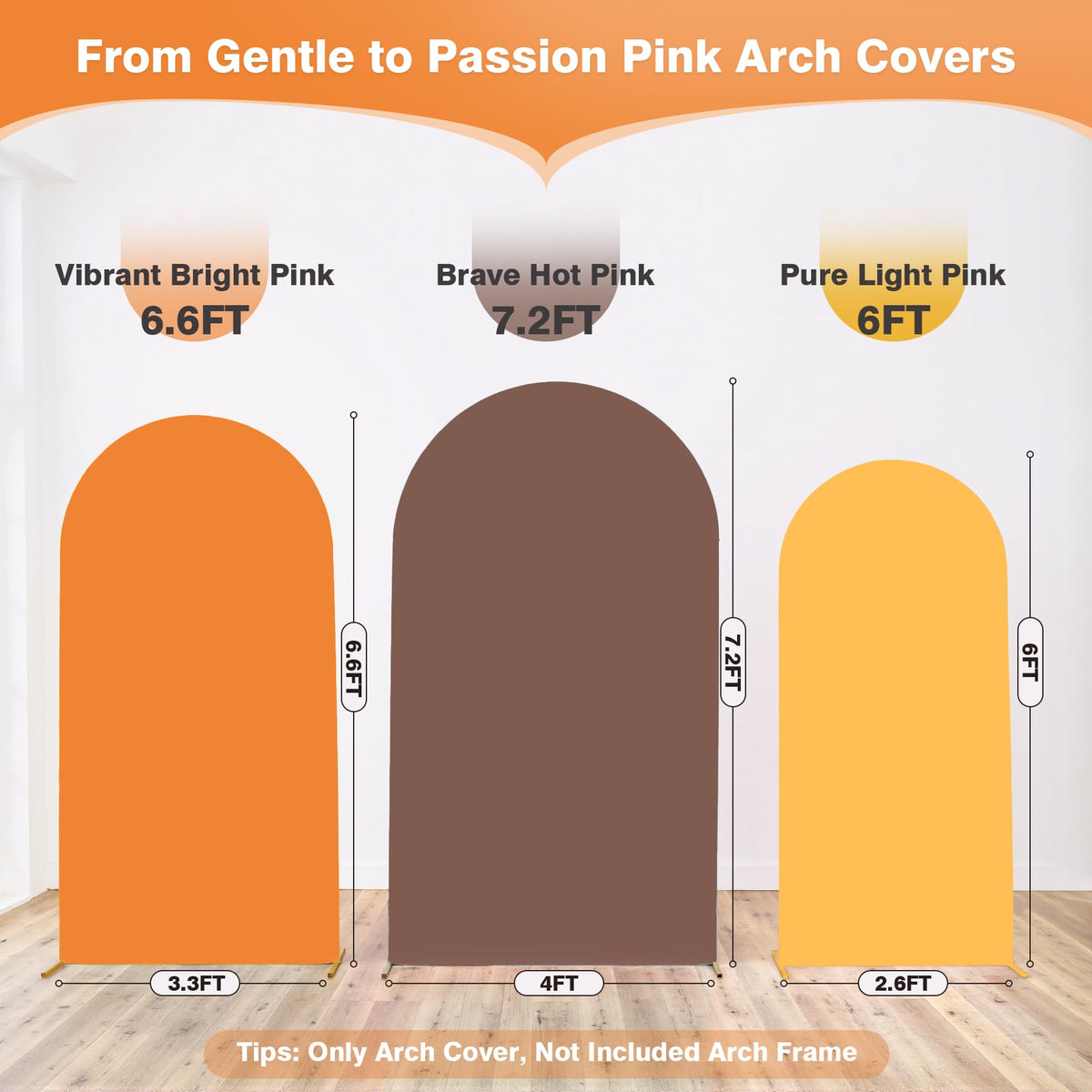 Safari Party Arch Covers Set of 3-7.2ft 6.6ft 6ft Wrinkle Free Stretchy Spandex Jungle Safari Arch Backdrop Cover for Theme Party Baby Shower Arch Photo Background Stand Cover-Brown Orange