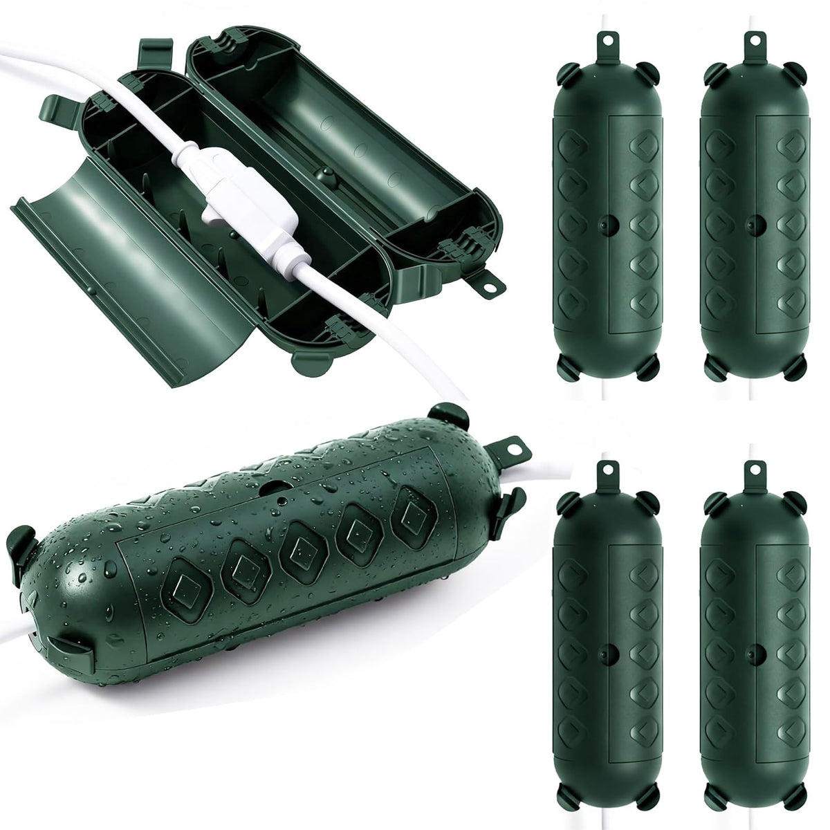 PALARINE 6Pack Green Outdoor Extension Cord Cover IP44 Waterproof, Weather-Resistant Electric Cord Cover, Outdoor Plug Holiday Lights Protector for Halloween, Christmas Lights