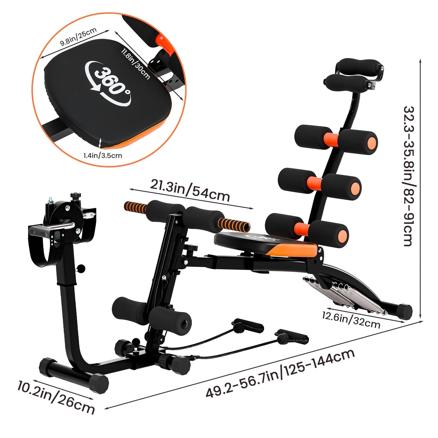 6 in 1 Ab Workout Bench for Home Gym, Adjustable Ab Workout Machine with Headrest 360° Twisting Seat Pedal Multi-Functional Adjustable Weight Bench Equipment for Total Body Work Out Black
