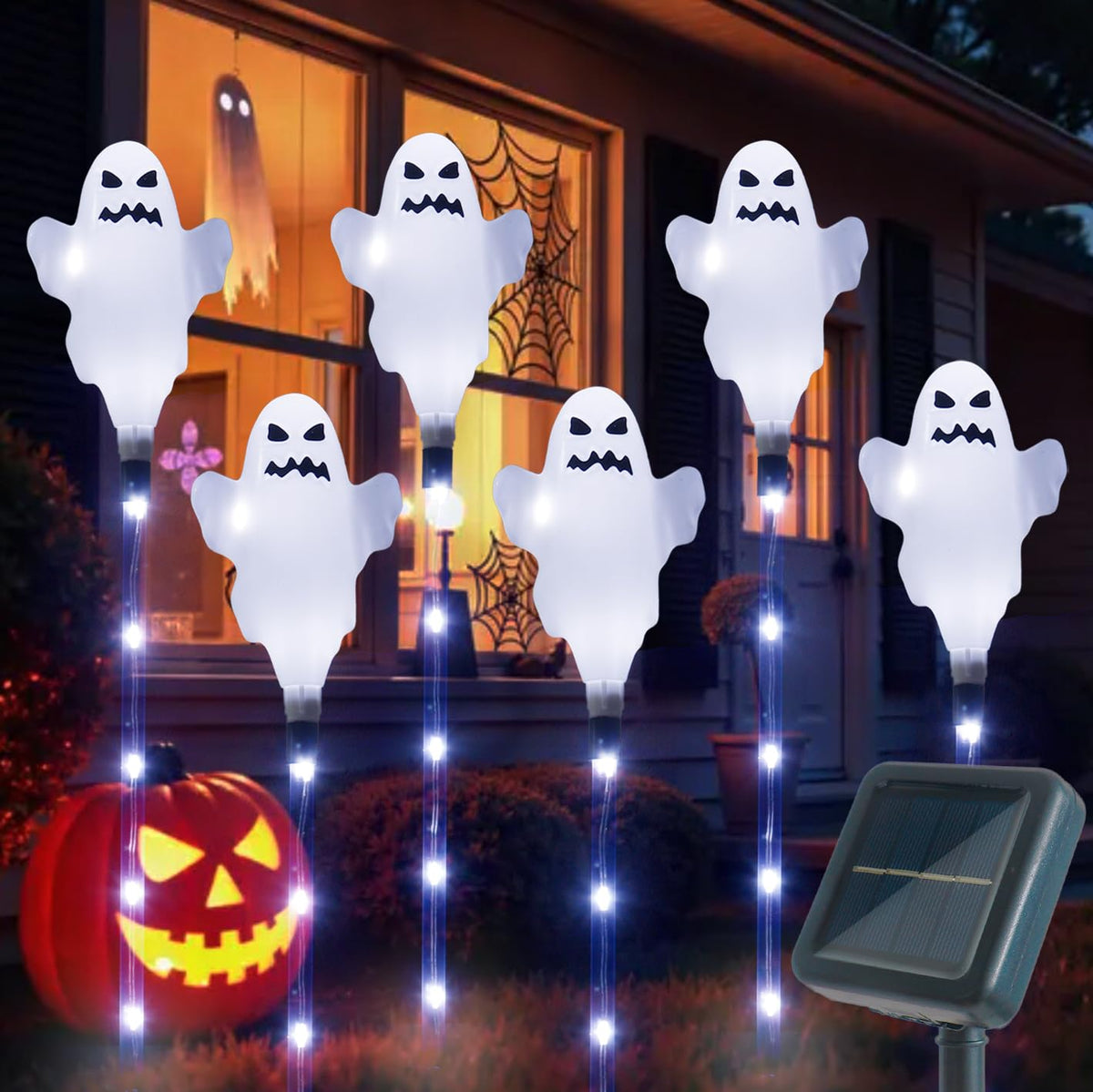 6 Pack Solar Halloween Ghosts Outdoor Decorations, Solar Halloween Lights Outdoor Waterproof, Pathway Lights for Outside Garden Patio Yard Lawn Party Walkway Grave Ghost Decor