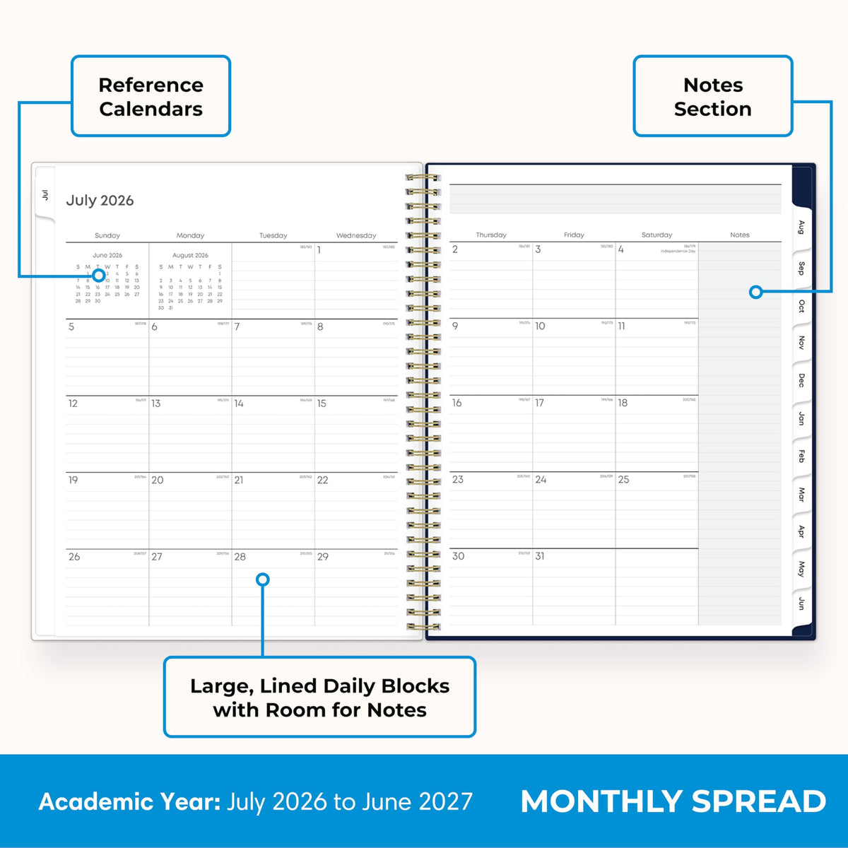 Blue Sky 2026-2027 Weekly and Monthly Academic Year Teacher Lesson Planner Calendar, July 2026 - June 2027, 8.5" x 11", Flexible Cover, Wirebound, Laminated Tabs, Storage Pocket, Fresh Lemons