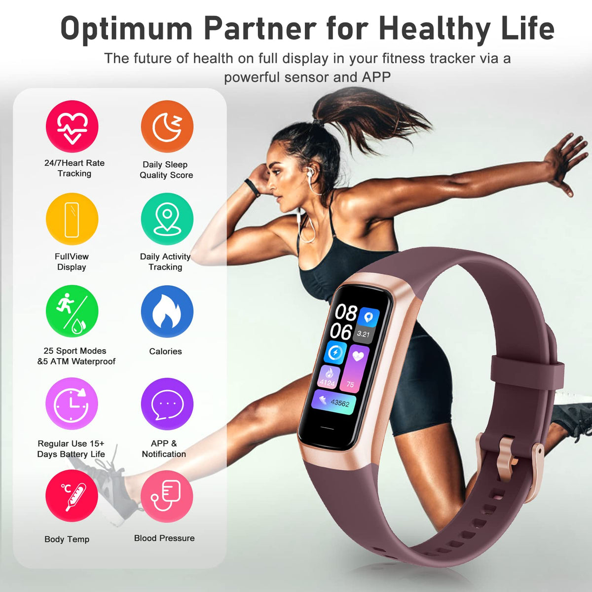 Zeacool Fitness Tracker with 24/7 Heart Rate, Blood Oxygen Blood Pressure Sleep Monitor, Activity Trackers 5 ATM Waterproof,Step Calorie Counter Pedometer Health Smart Watch for Women Men Bordeaux