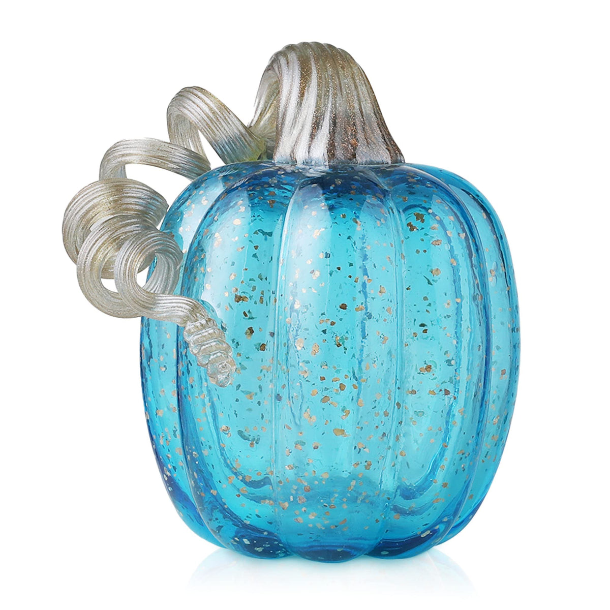Glitzhome Decorative Hand Blown Glass Pumpkin Figurine, 6.1" H, Blue