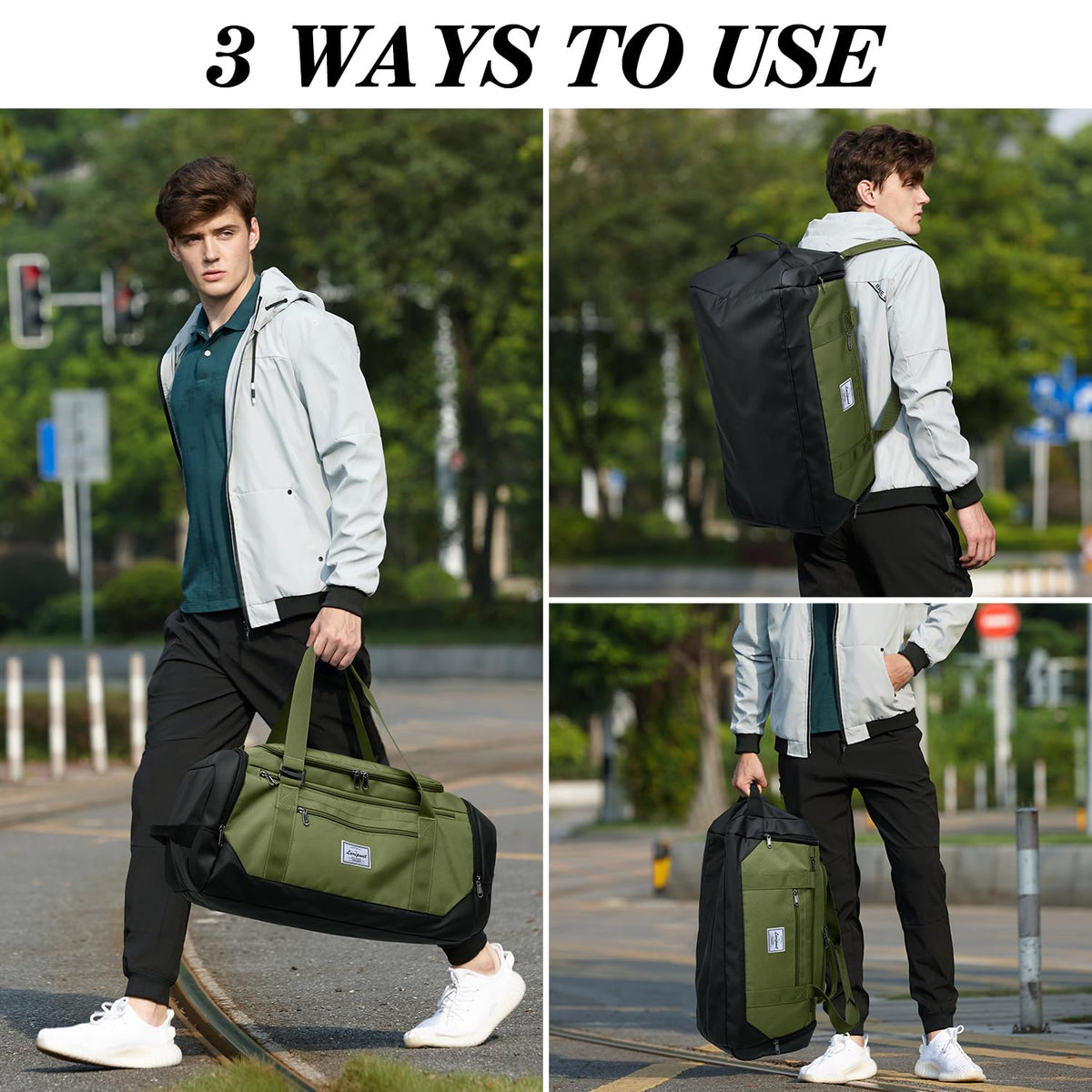 Laripwit Gym Bags for Men, 40L Medium Sports Travel Duffel Bag with Shoe Compartment & Wet Pocket Lightweight Gym Duffle Bag Backpack Multipurpose Weekender Overnight Backpack for Women, Green