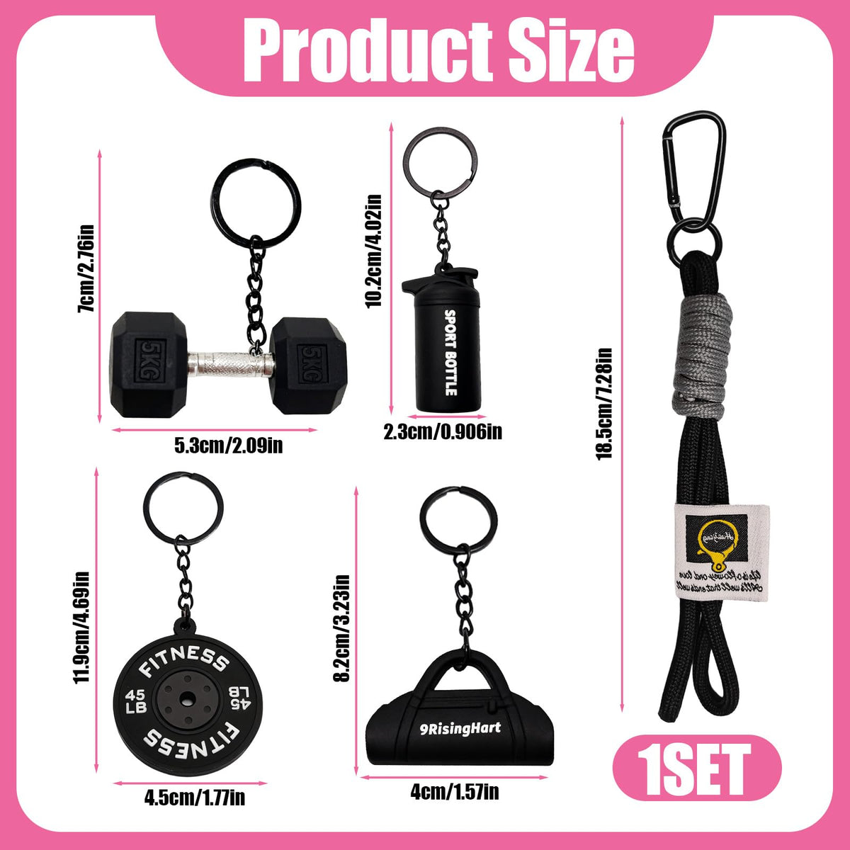 KHRYPTXH Dumbbell Keychain Set Gym Accessories for Women and Men Fitness Gifts, a Cute Mini Set for Gym Lovers & Couples (Black)