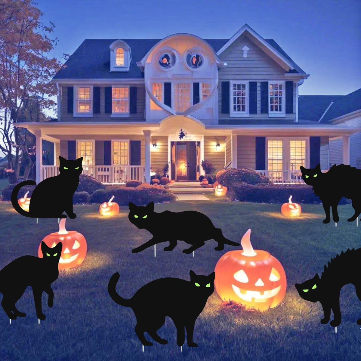Halloween Decorations Outdoor Yard Signs,6Pcs Flordeluna Black Cat Halloween Yard Signs with Stakes, Scary Silhouette with Glow in Dark Eyes for Outdoor Yard Lawn Patio Garden Halloween Decor