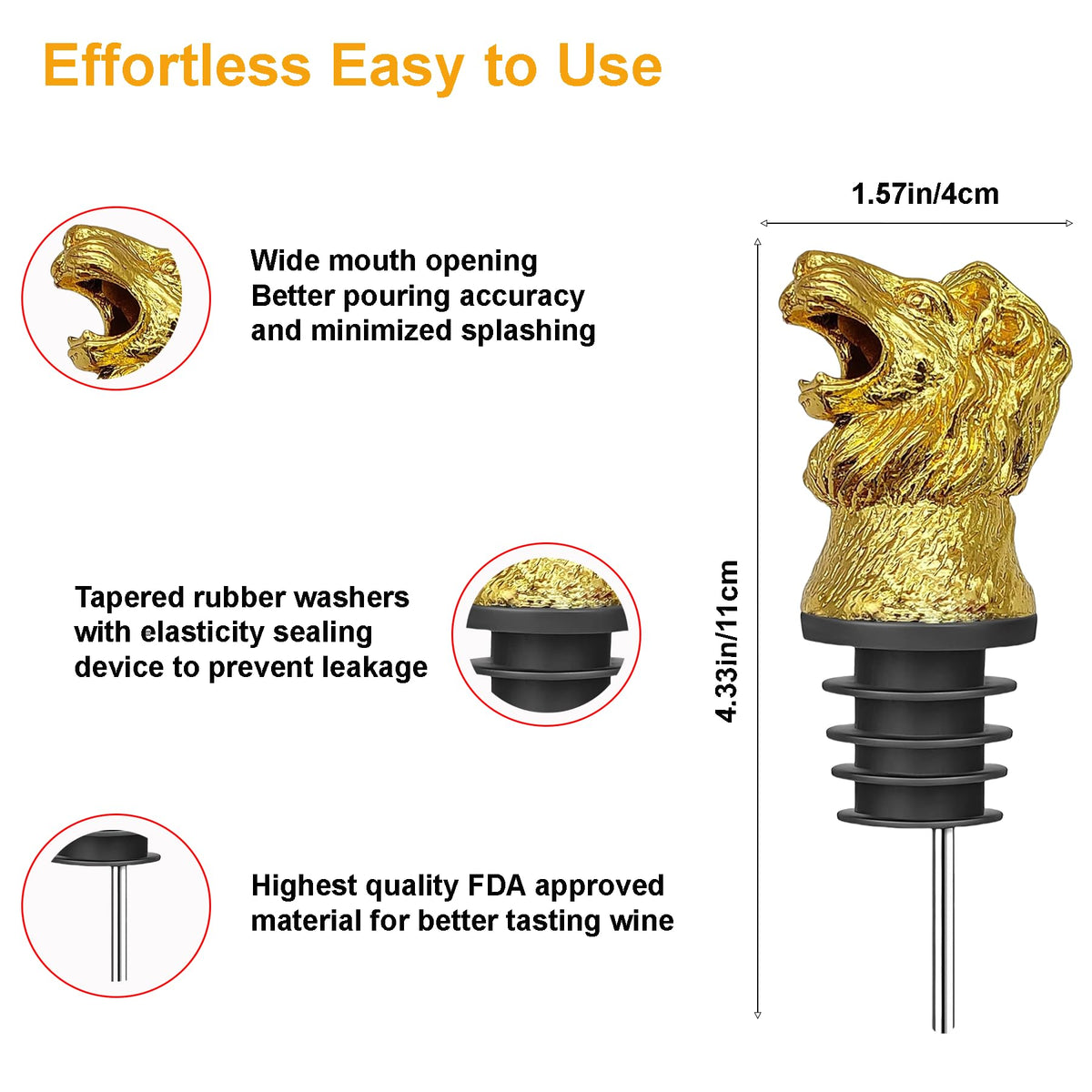 Qaoliffa Lion Head Wine Aerator Pourer Spout,White Wine Accessories Aeration Work with Wine Opener for Beginner Enthusiast,Liquor Bottle Pourers Wine Decanter