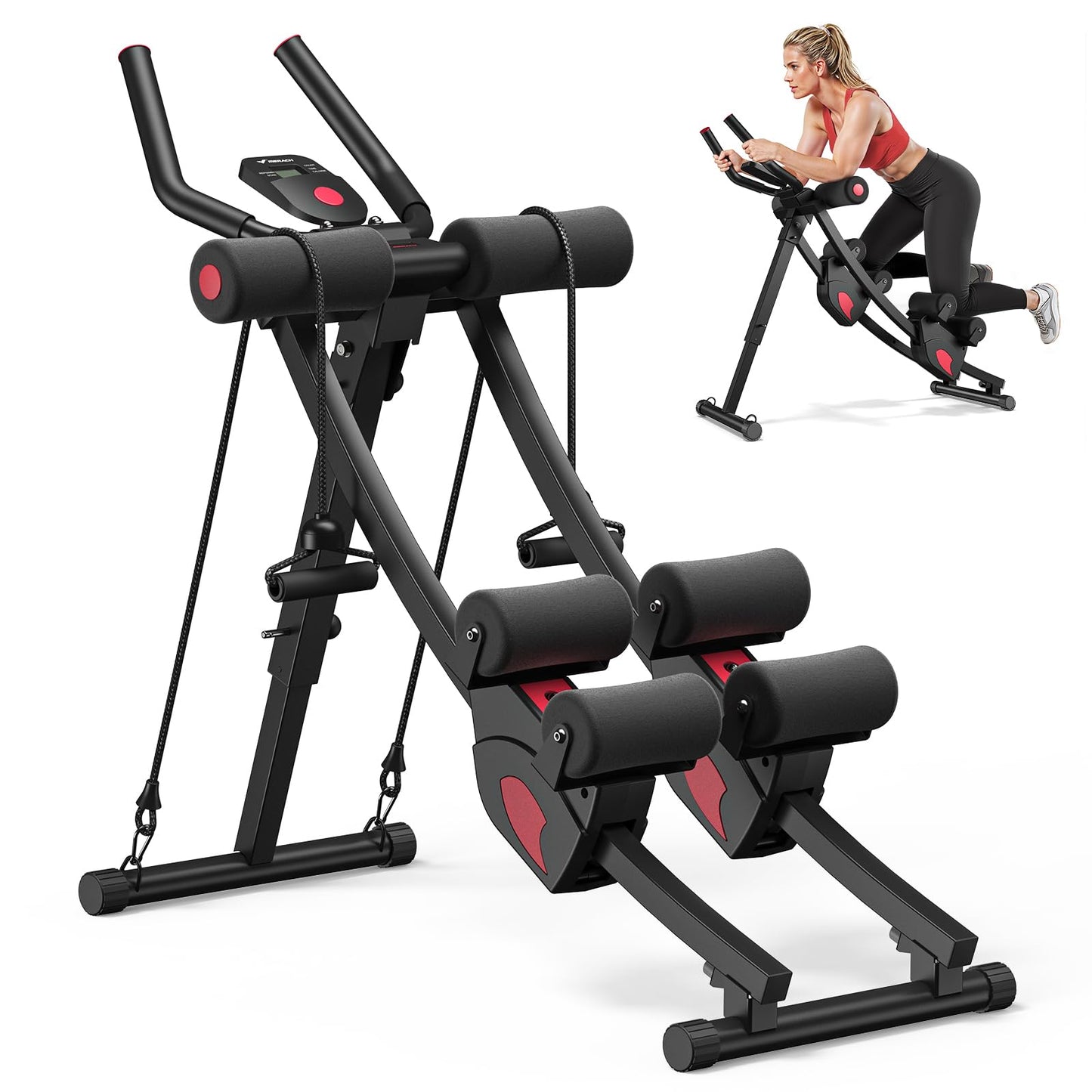 MERACH Ab Machine, Adjustable Ab Trainer Machine, AB Workout Equipment for Home Gym, Independent Dual Tracks for Mountain Climber, Foldable for Home Exercise, Load Capacity 440 LBS (Black)