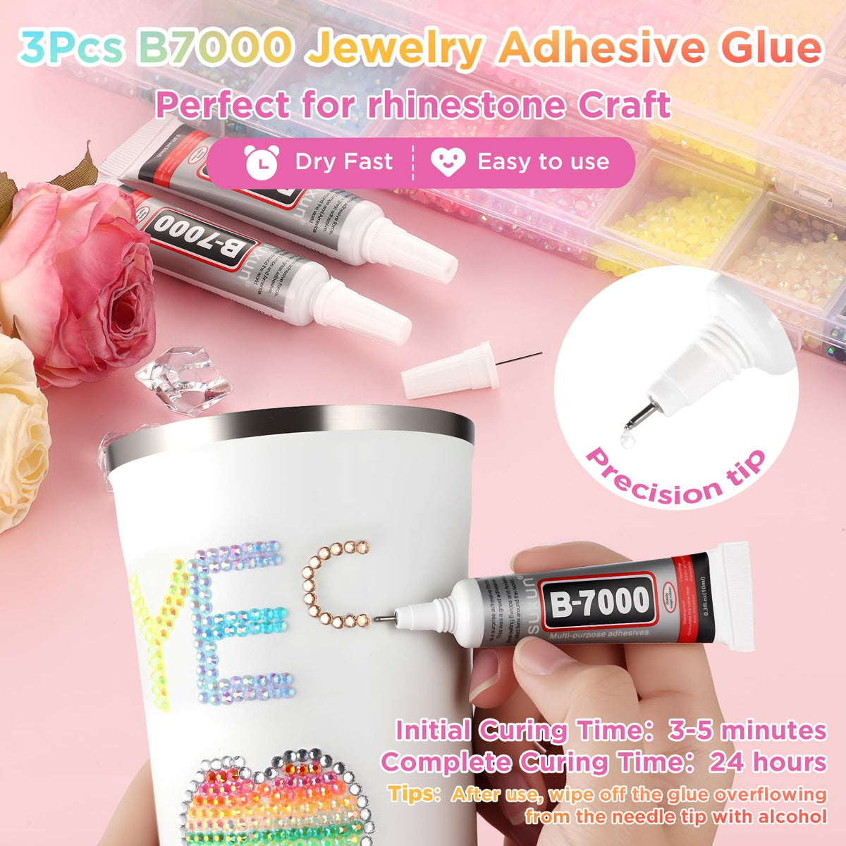 Zefy 40000 Pcs Resin Jelly Rhinestones for Bedazzling, 40 Colors 3mm Flatback Gems for Crafting, Bedazzling Kit with 3Pcs B7000 Glue for Clothing Shoes Nail Book Diamond Art