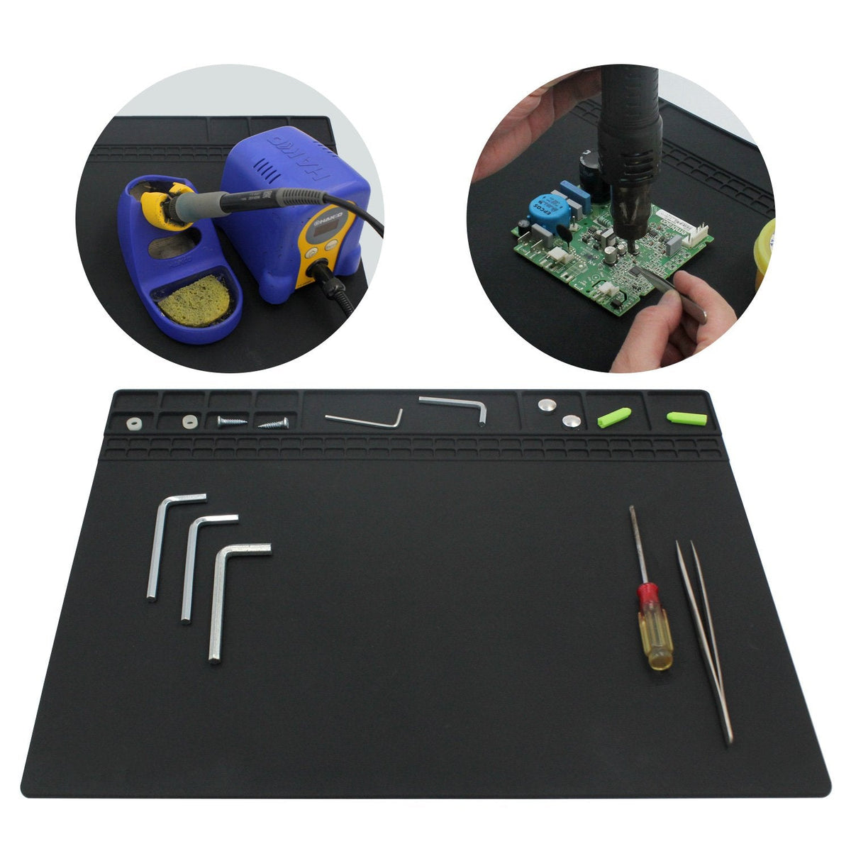 Handook Soldering Mat Silicone Repair Mat Heat Resistant 932°F Workbench Mat for Cellphone, Computer, PCB board Electronic Repair Mat for Soldering Station Iron Gun with Size 16 x 12 Inch (Black）