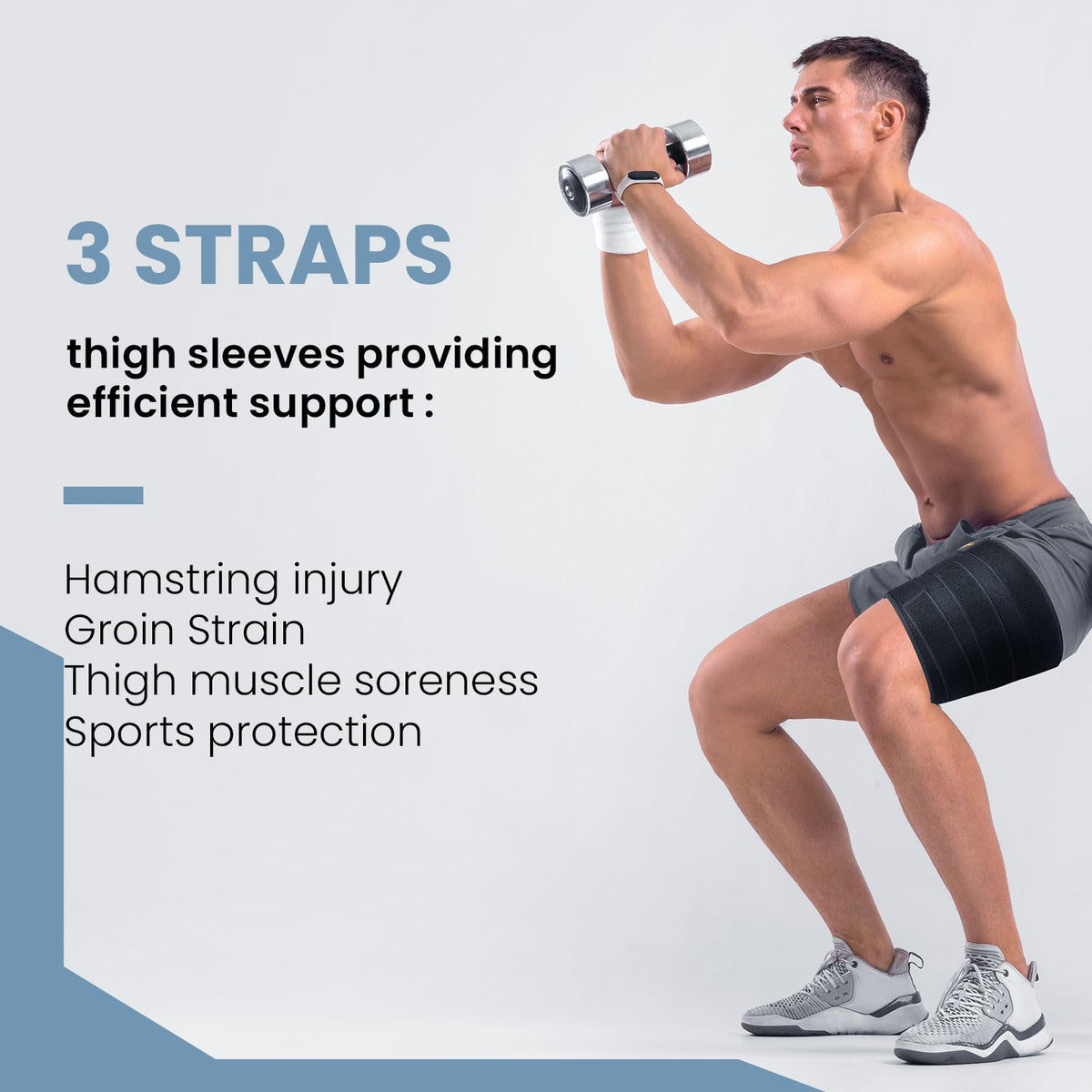Hamstring Compression Sleeve with 3 Adjustable Straps,Thigh Compression Sleeve for Men Women,Thigh Wrap Compression for Pulled Hamstring,Groin ,Quad,Hamstring Brace for Hamstring Injury, Leg Brace for Upper Thigh support (Black, X-Large)