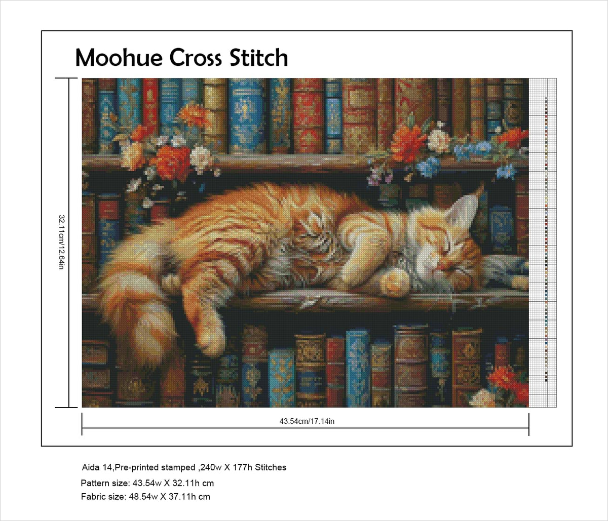 Moohue DIY Counted Stamped Cross Stitch Kits for Adults 14 Count Cross Stitch Patterns Animal cat Flowers Book Printed Cross Stitch Kits for Adults (Animal Cat Books)