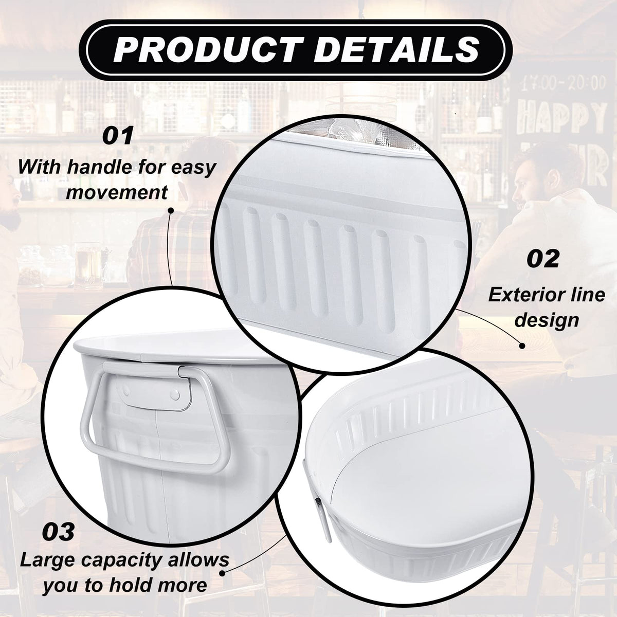 Lallisa 4 Pcs Galvanized Ice Buckets 5.3 Gallons Beverage Tub Galvanized Metal Drink Bucket Tubs for Drinks Outdoor Metal Containers Garden Planter with Handles for Parties Patio Garden Yard(White)