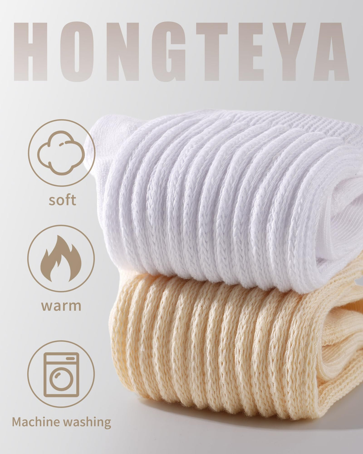 HONGTEYA Slouchy Crew Socks for Women Soft Scrunch Socks Cute Fashion Retro for Boot Sneakers Size 5-11 (US, Alpha, One Size, Regular, Tall, 2pairs Beige/White)