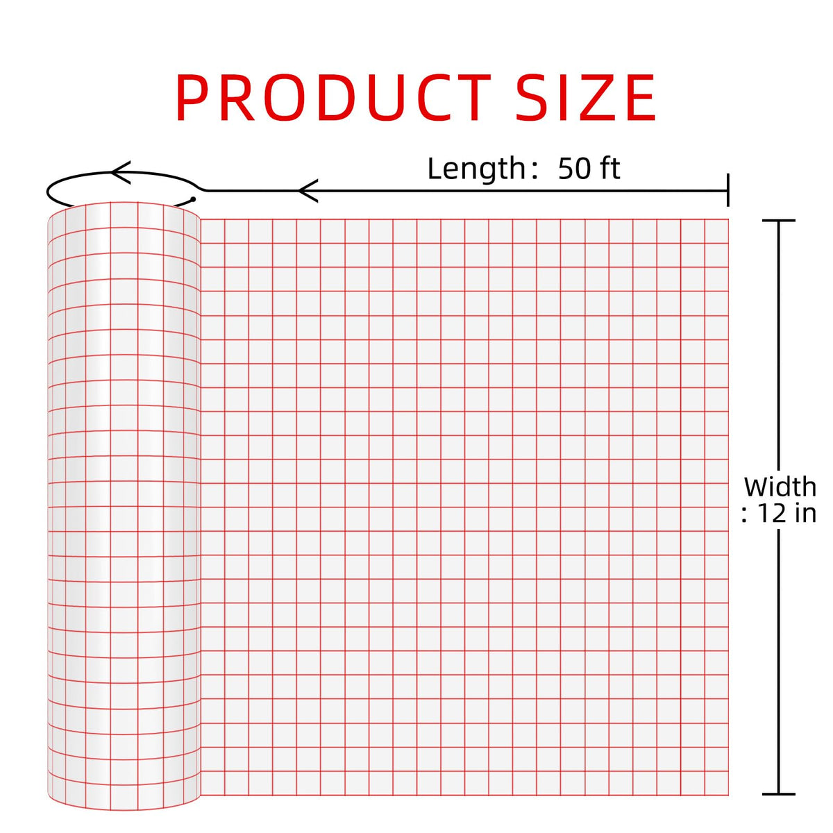 WELSTIK Clear Vinyl Transfer Paper Tape Roll - 12" x 50 FT w/Alignment Red Grid, Medium Tack Application Tape Compatible with Cricut, Silhouette Cameo & Oracal Adhesive Vinyl for Decals, Stickers