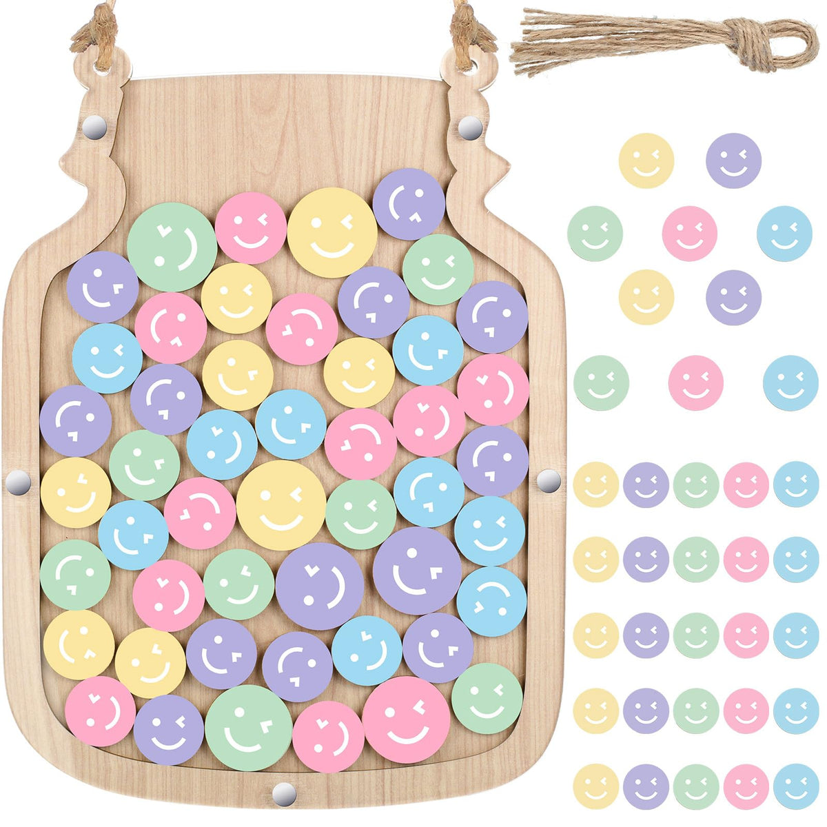 Zhanmai 11.57 x 8.66" Classroom Reward Jar for Kids Behavior Chart for Classroom Star Reward System Hanging Wooden Home Behavior Jar for Boys Girl Management Board Tools Incentive(Smiling Face,Wood)