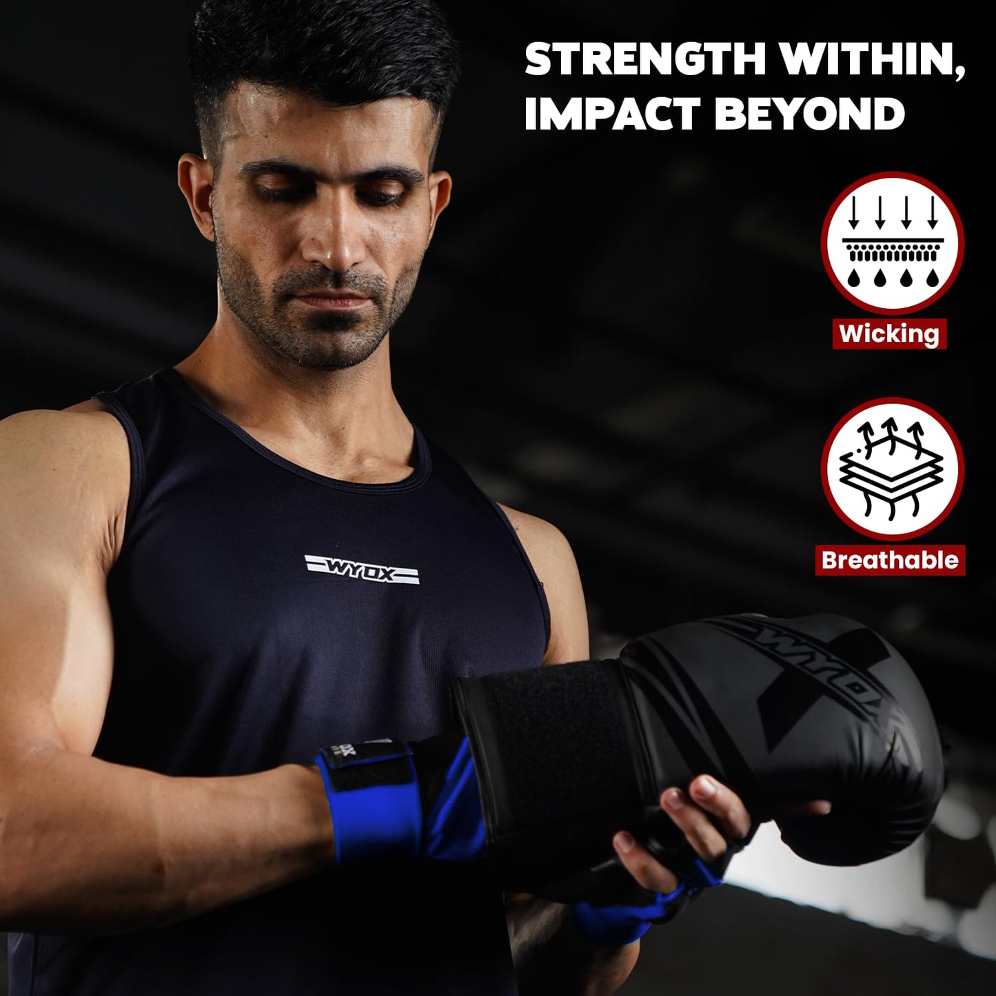 WYOX Gel Boxing Hand Wraps Inner Gloves for Men & Women, 80cm Quick Wrist Straps, Padded Knuckle Protection for Muay Thai Kickboxing, Hand Wraps for Boxing & Martial Arts (Blue, XS)