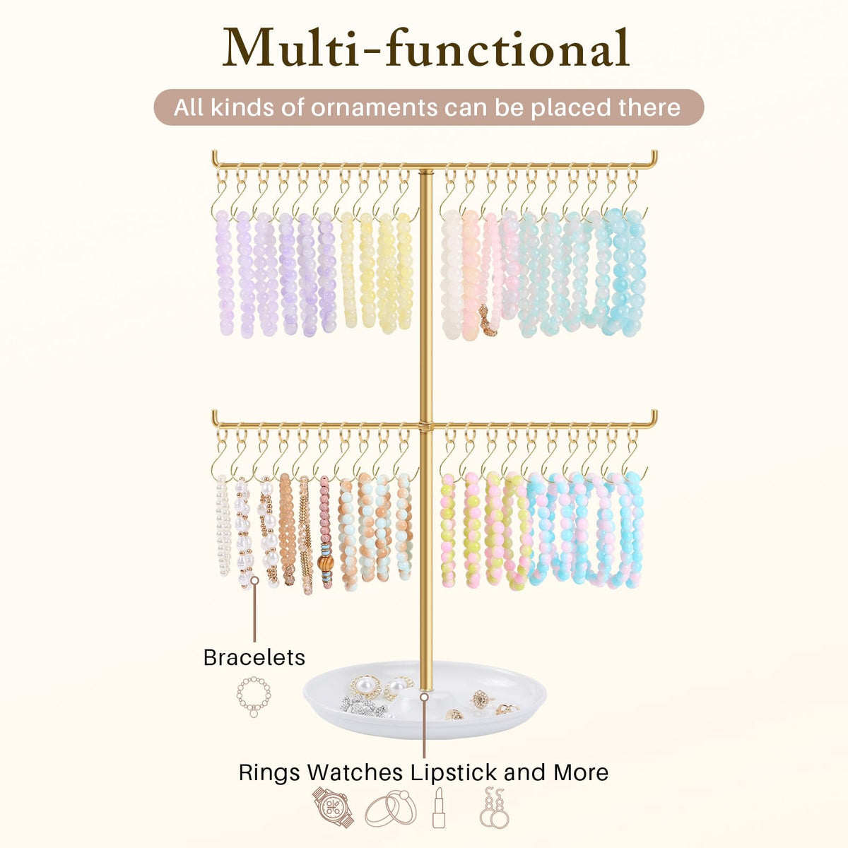 OAOLEER Bracelet Holder Display, Gold Jewelry Holder with 40 Movable Hooks Bracelet Stand Organizer, Jewelry Display Stand for Necklaces Bangles (2 Tier)