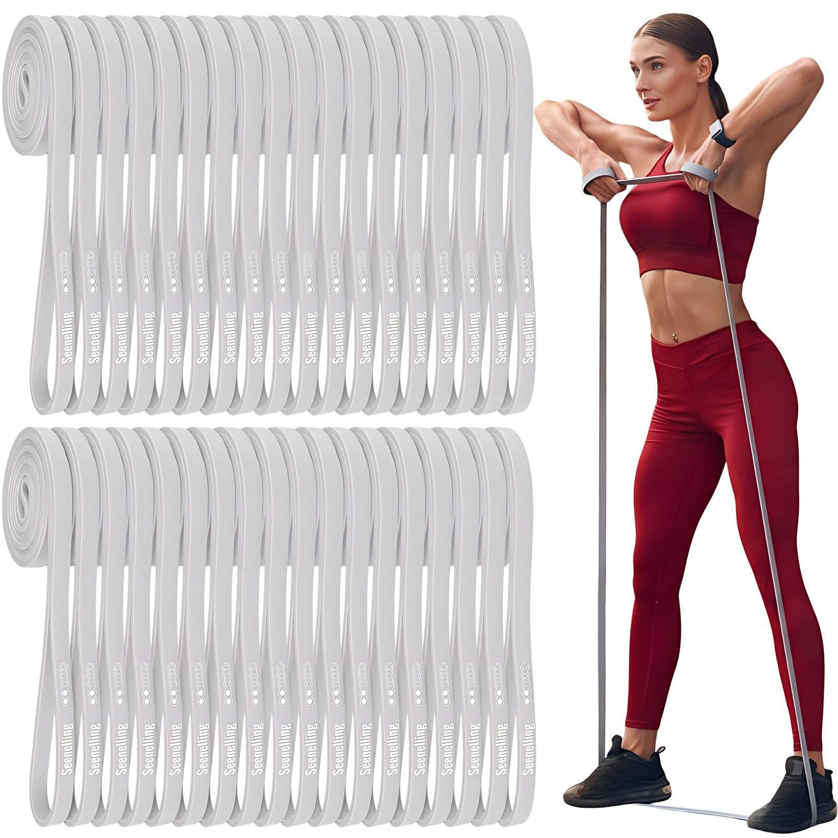 Seenelling 36 Pcs Resistance Bands Set, Elastic Workout Bands for Home Gym, Strength Training, Yoga and Physical Therapy, Exercise Loop for Men and Women (0.51 Inch,Gray)