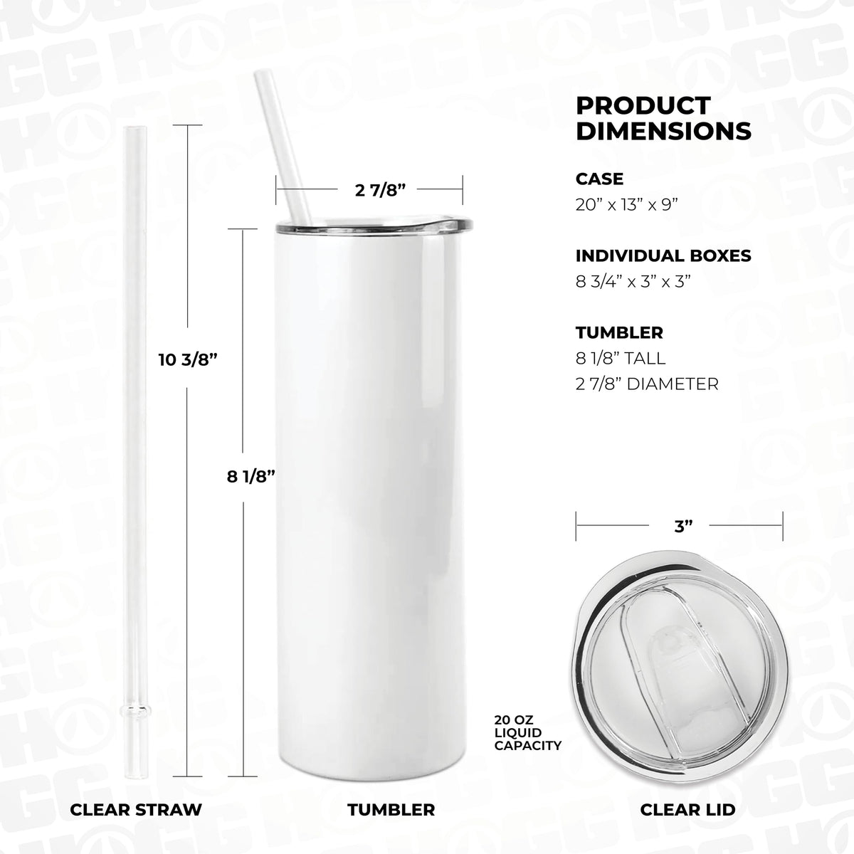Hogg 20 oz Sublimation Tumblers Holographic (24 Units) - Shimmer Coating, Sublimation Blanks, Bulk Tumblers with Lids and Straws, 20oz Skinny, Blank Cups