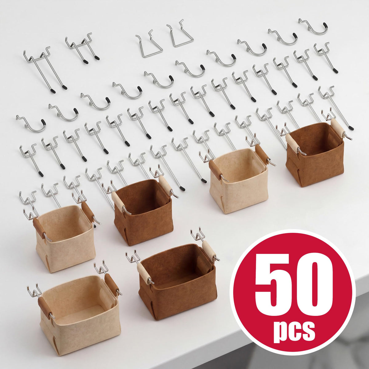 Spampur Peg Board, 4 Pack Metal PegBoard Organizer with Accessories, White Pegboard Panels with 50 Pcs Hooks and Baskets, Wall Organizer for Office, Craft Room Organization, Garage, Sewing Room