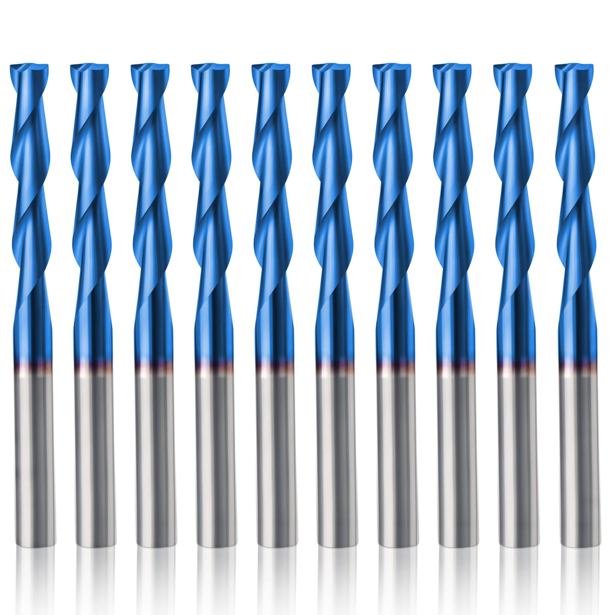 HQMaster CNC Router Bits 1/8" Shank CNC Bit End Mill Flat Nose Carbide Endmill Two Flute Spiral Upcut Milling Cutter Tool Set for Wood PVC MDF Hardwood 10Pcs (1/8"CED x 1/8"SD x 11/16"CEL x 1-1/2"OAL)