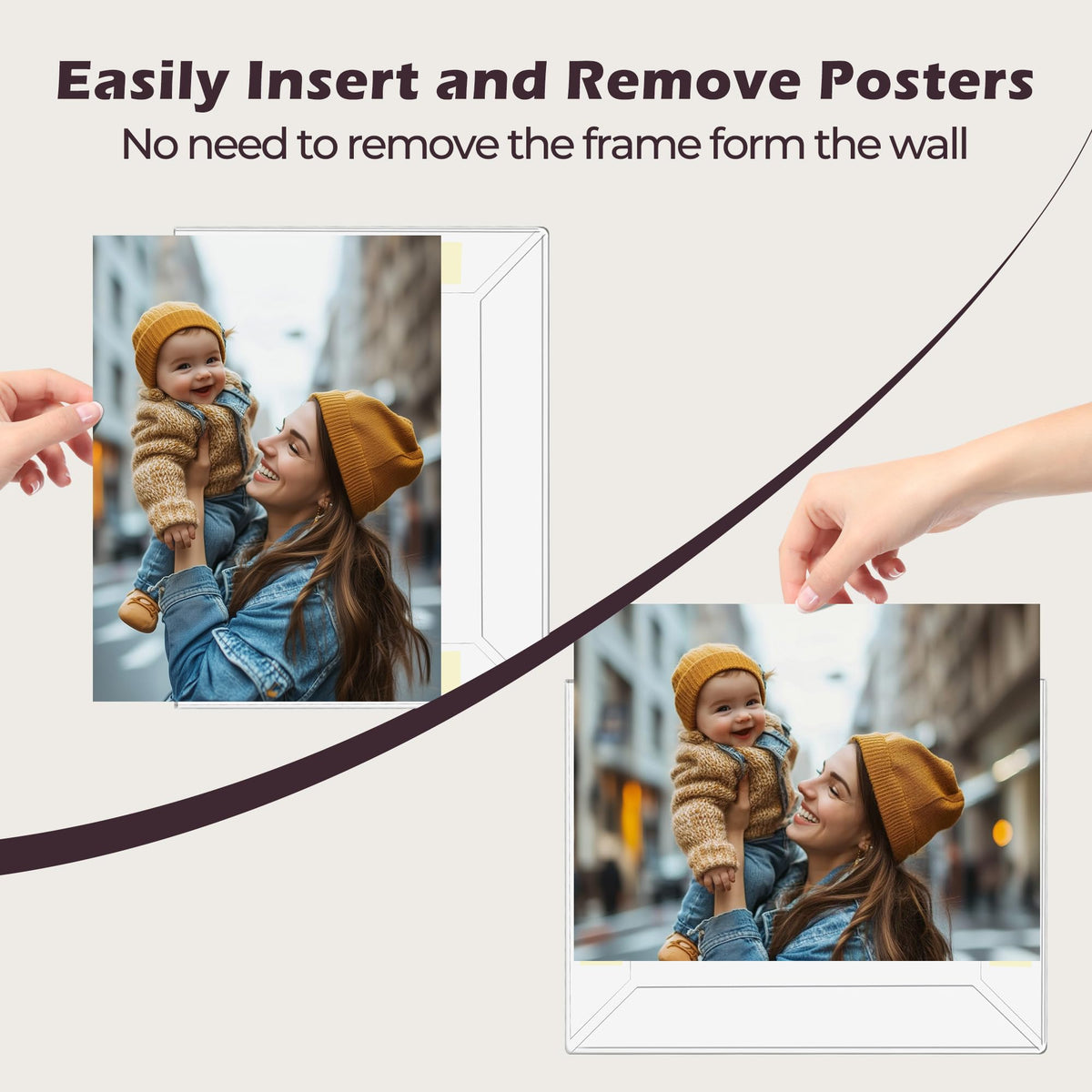 Wbtran 18x 24 inch Acrylic Picture Frame, Horizontal/Vertical Clear Photo Frame for Wall with Tape, No Drilling Floating Hanging Frameless Picture Frame, Wall Mount for Home, School, Office