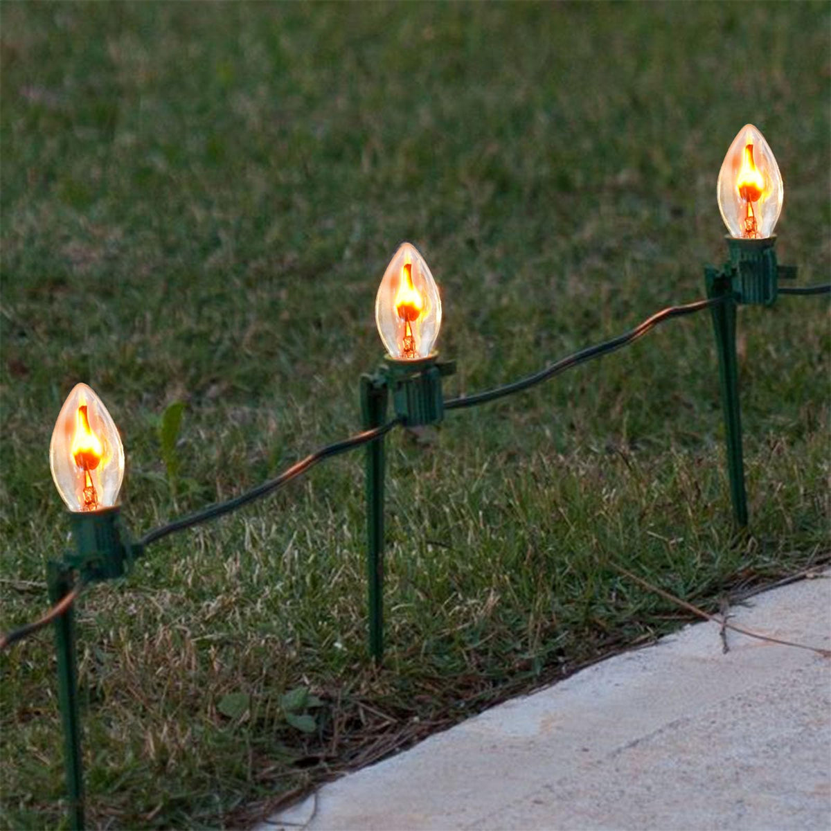 C7 Christmas Flicker Flame String Lights, 25Ft C7 Outdoor Christmas Decorations String Lights with Clear Flicker Flame Bulbs, Hanging Patio Lights for Christmas Halloween Party Garden Porch-Black