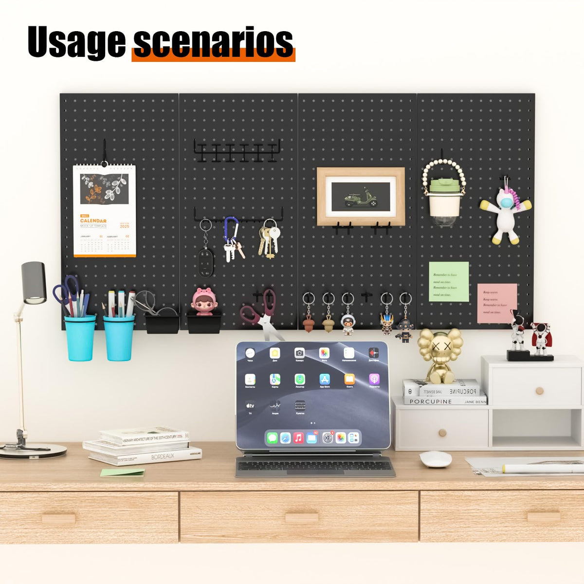 HUZJIEHUI 4 PCS - 12" W x 24" H x 0.78" D Metal Pegboard Wall Organizer, Compatible with All 1/8" and 1/4" Hooks, Suitable for Wall Home, Garage Tool Storage, Office Organization, Craft Room, Kitchen