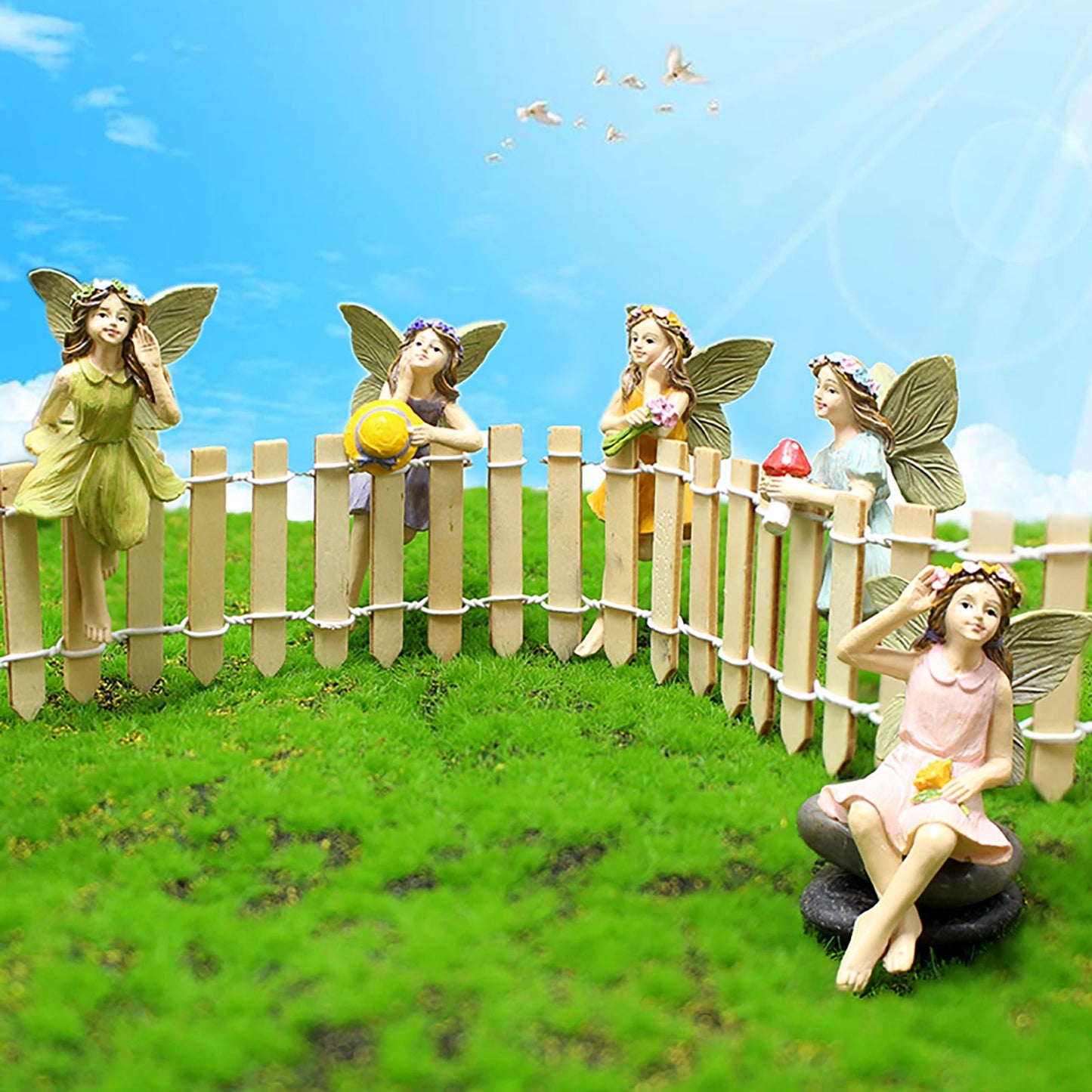 CUIWEI 5 Pcs Mini Garden Figurine Set Miniatures Fairies Statues Without a Stick for Outdoor Lawn Yard Home Decor Lovely Resin Fairy Flower Pot Angel Accessories