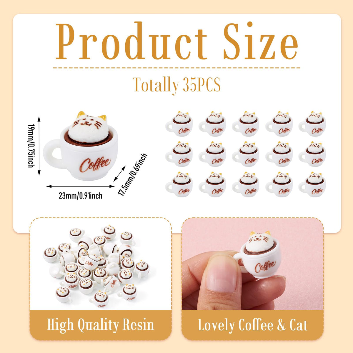 Cheriswelry 35Pcs Mini Resin Coffee Cups Food Drinks Miniature Dollhouse Accessories Cute Cat Coffee Mug Ornament 17.5x23mm for Kitchen Play Tableware Party Decoration