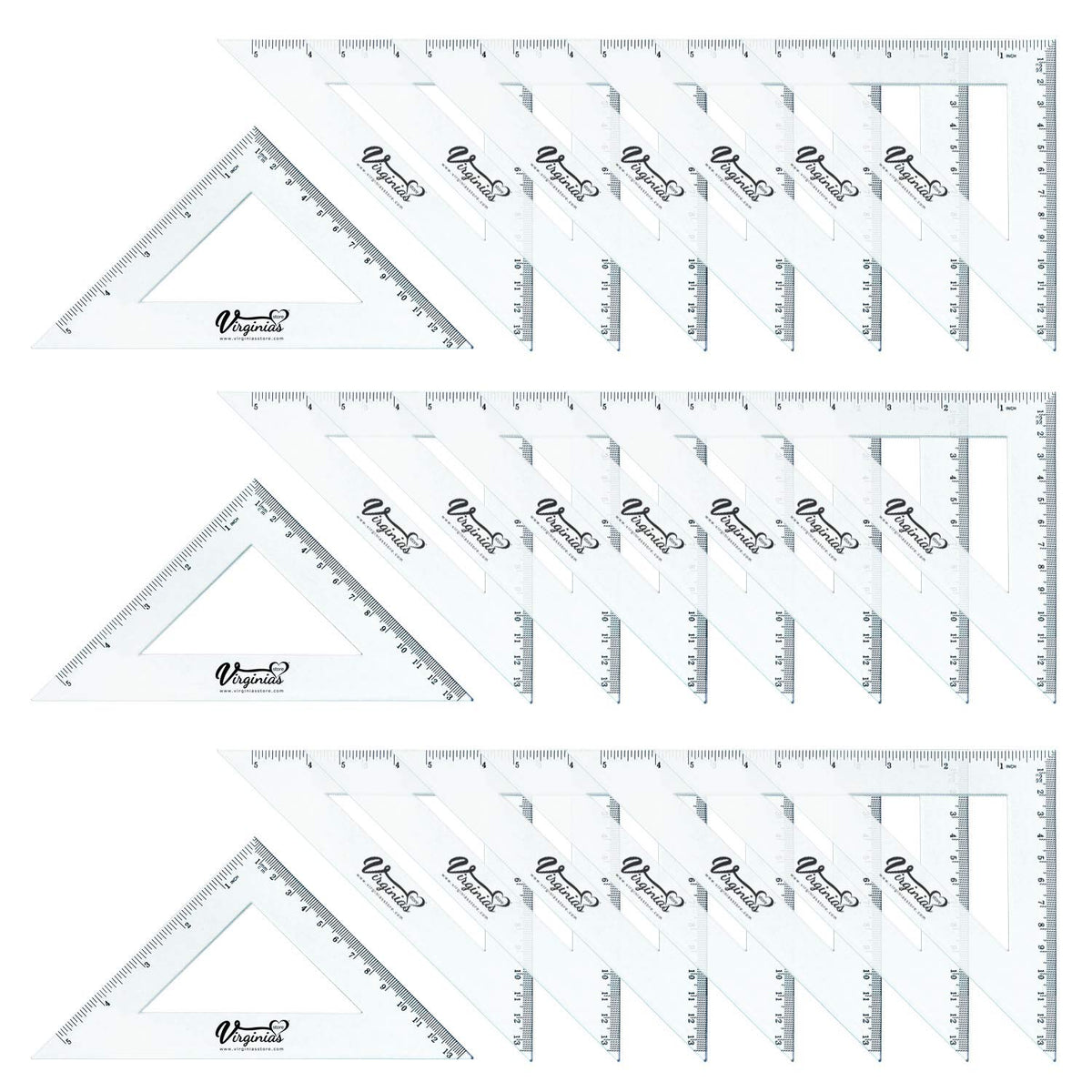 Virginia's Store 5 inch/13cm 90 Set-Squares Pack of 24, Crystal Clear Transparent, Shatter Resistant Plastic, Single-piece Plastic Molding, Drafting Tool Set, Ruler