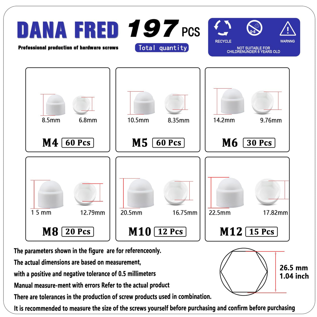 197 Pieces White PE Bolt Covers Screw Caps White Bolt Nut Protective Cap Bolts Cover Screws Caps Hex Cap Plastic Nut Assortment Kits Nylon Insert Locknut for Screws Bolts M4 M5 M6 M8 M10 M12