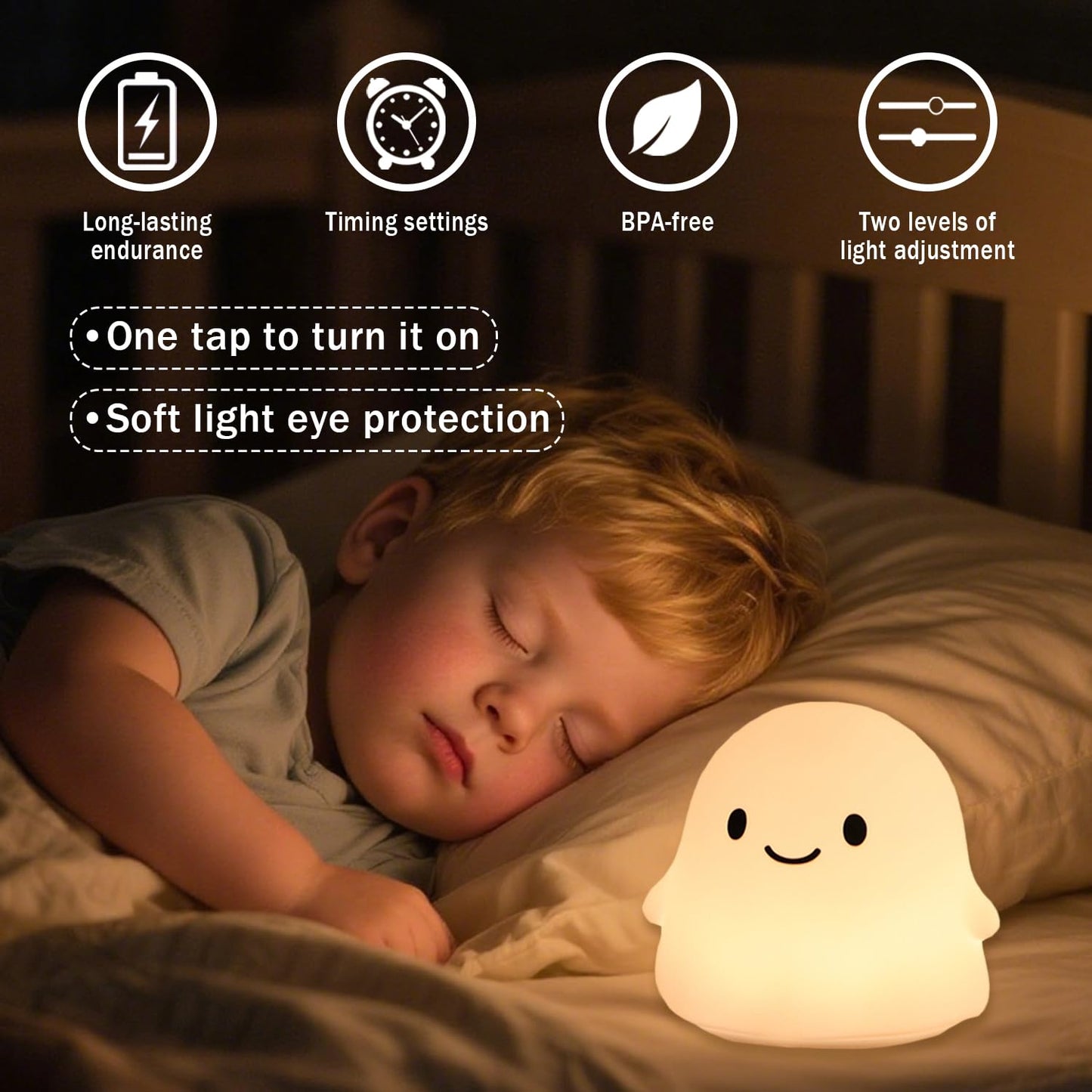 Rytinazzz Halloween Ghost Night Light, 50-Hour Battery & Pat Control, Cute Squishy Lamp for Kids Room Decor, USB Rechargeable with Timer, Cute Home Decor