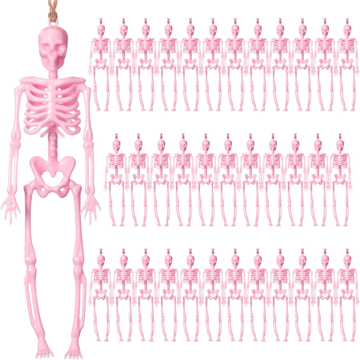 Roowest 36 Pcs Mini Skeleton Figurines Bulk, 6.7 Pink Halloween Skeletons Decor Small Plastic Hanging Skeletons for Halloween Craft Graveyard Haunted House Accessories Party Decor