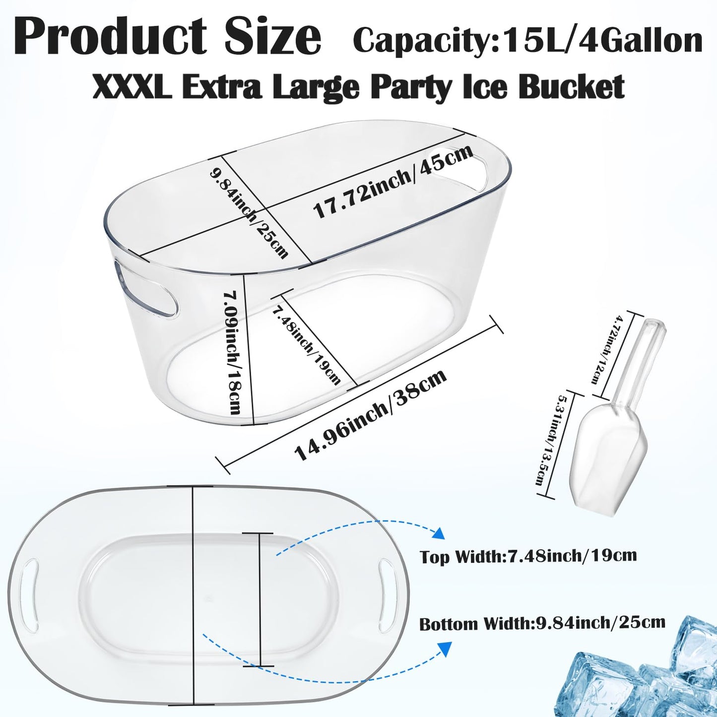 15L Large Ice Buckets for Parties, 2 Pack Champagne Ice Buckets, Portable Beverage Tub with Scoops for Champagne Beer Drink Wine Cocktails for Mimosa Bar Party Supplies