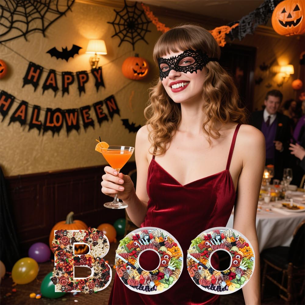WENPACK 12" BOO Fillable Letter Shape Charcuterie Board Paper Mache Happy Halloween Tray Candy Sweet Cardboard Container Decorative Box