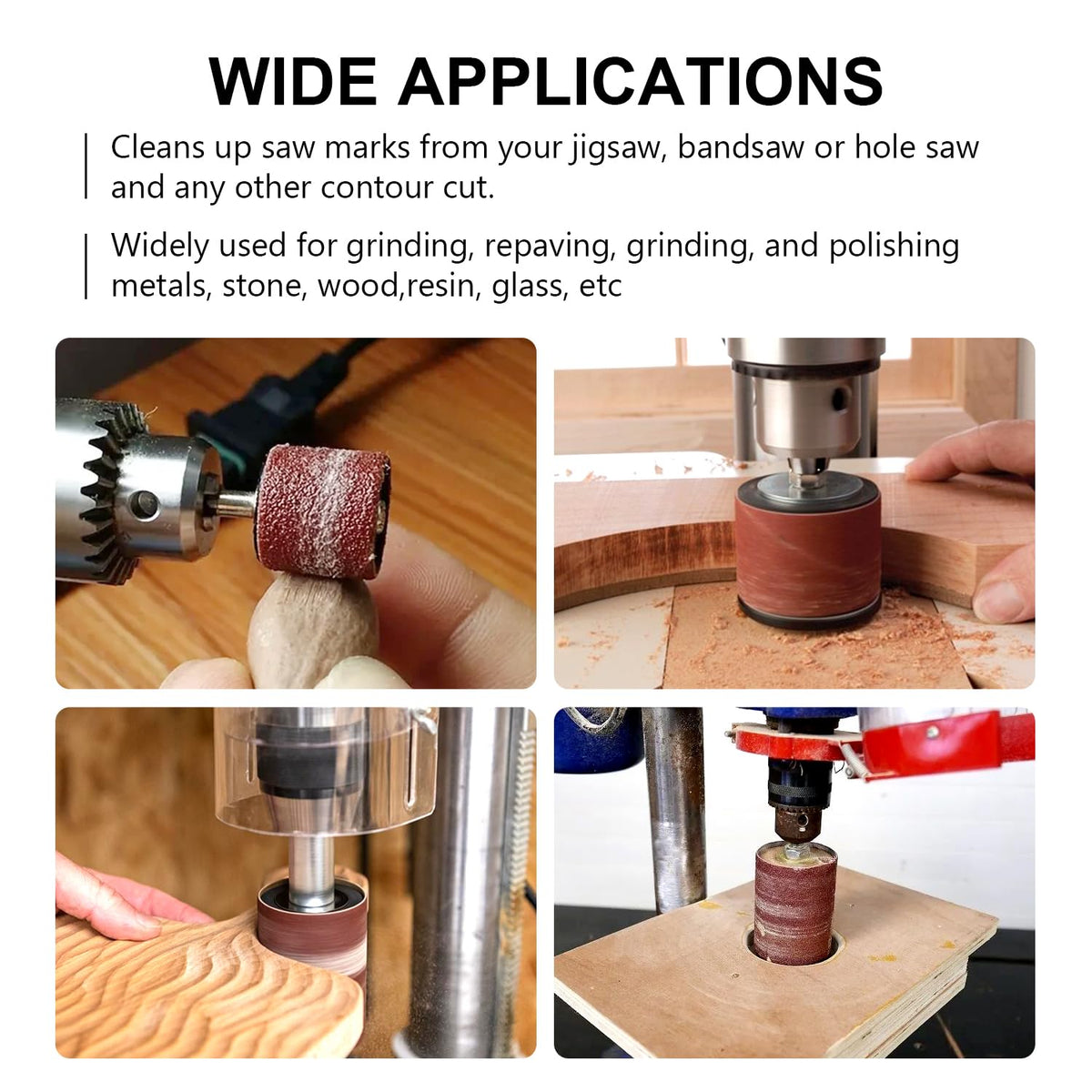 scottchen PRO 2”Long Sanding Drums and Sleeves Set with 1/4”Shank for Drill or Drill Press, Sanding Drum Kit for Sanding Smoothing Shaping Polishing Fiberglass Wood Metals, 60,80,120 Grit-16pack