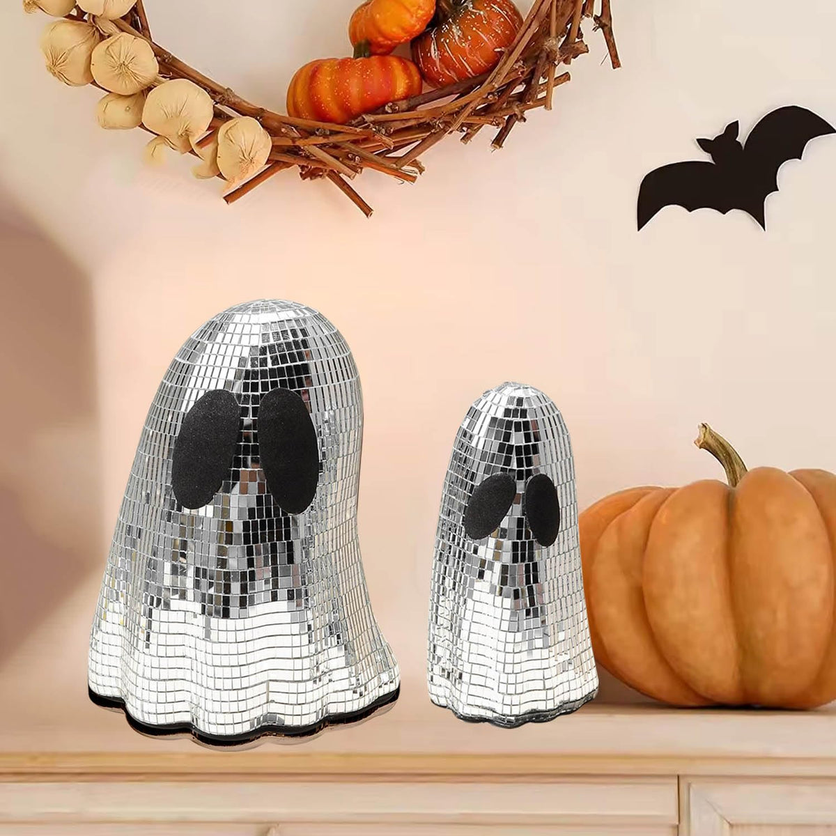 2 Pcs Halloween Disco Ghost Decor Ghost Disco Ball Table Decoration Indoor Glitter Sign Halloween Tiered Tray Decor for Props Home Tabletop Decorations