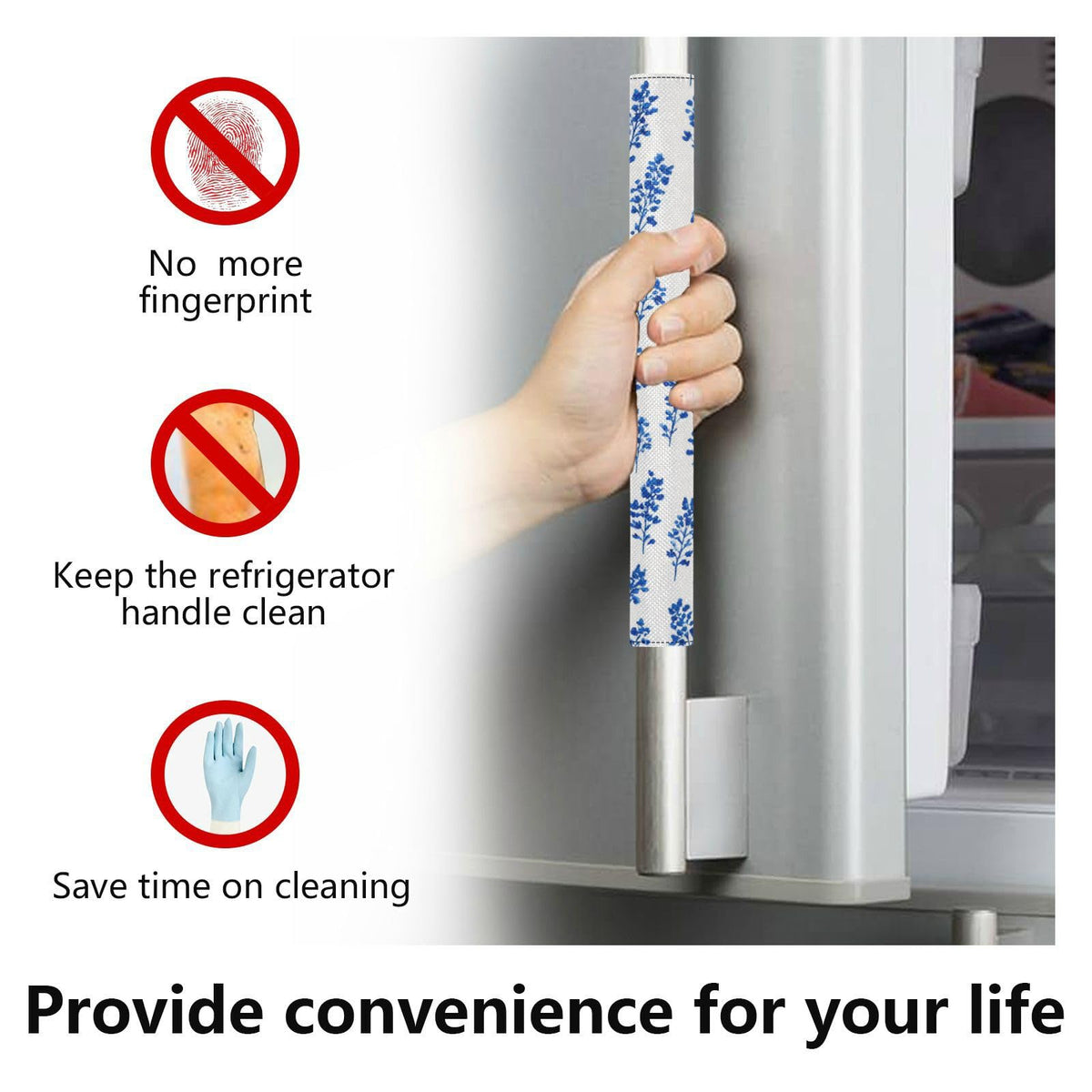QwThum Small Bluebonnet Flower Refrigerator Handle Covers Set of 2 Door Handle Covers for Fridge Oven Microwave Appliance Washable Decor Non-Slip Dishwasher Door Cloth Protector 14x5.5in