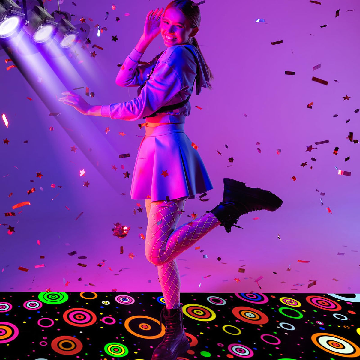 Haull 118 x 39 Inch Glow in The Dark Party Supplies Neon Party Decorations Light up Dance Floor Blacklight Rug UV Reactive Fluorescent for Carnival Birthday Wedding Favors(Ring)