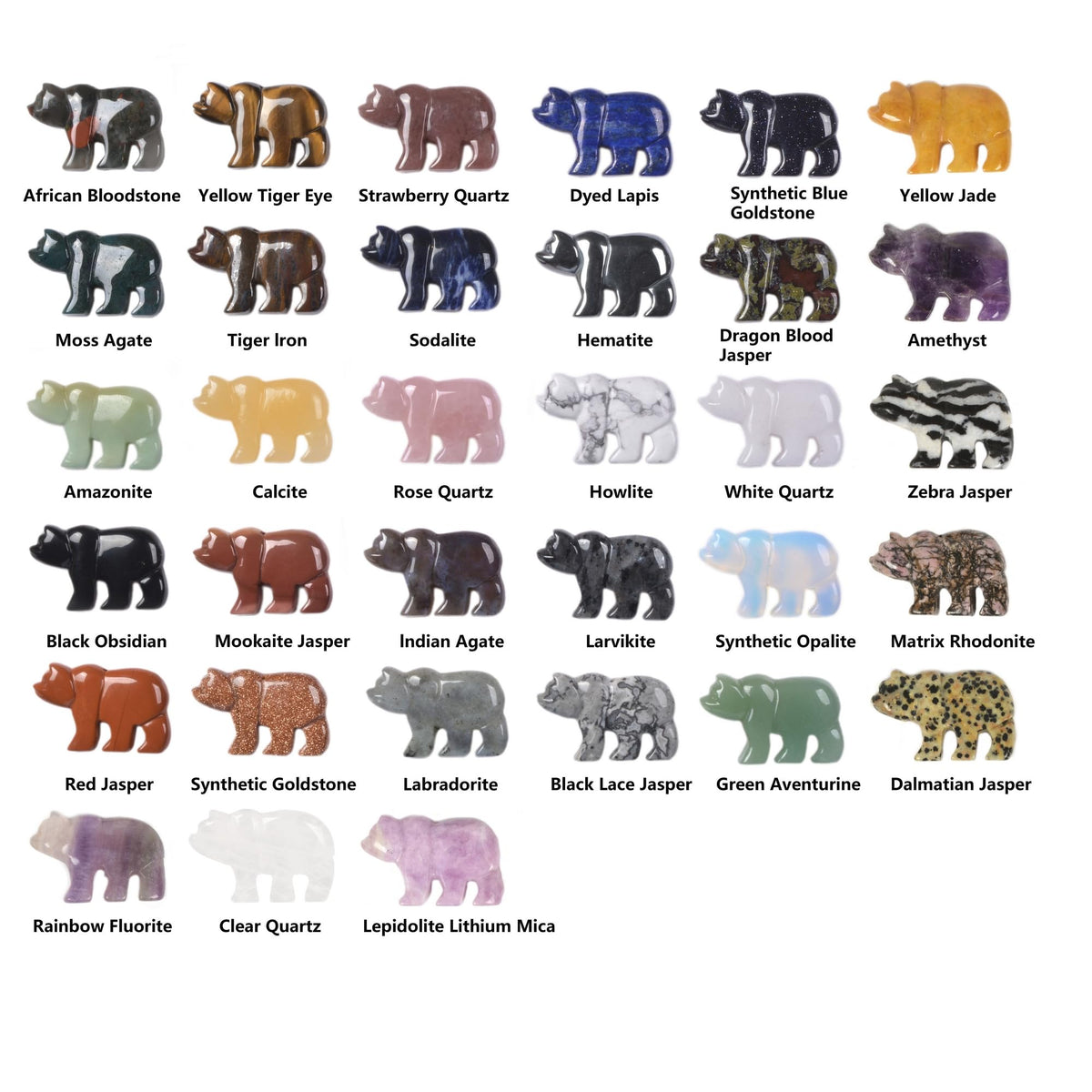 JUST IN STONES Wholesale Lot 12pcs 47mm Carved Flatback Polar Bear Semi-Precious Gemstone Beads for DIY Jewelry Making
