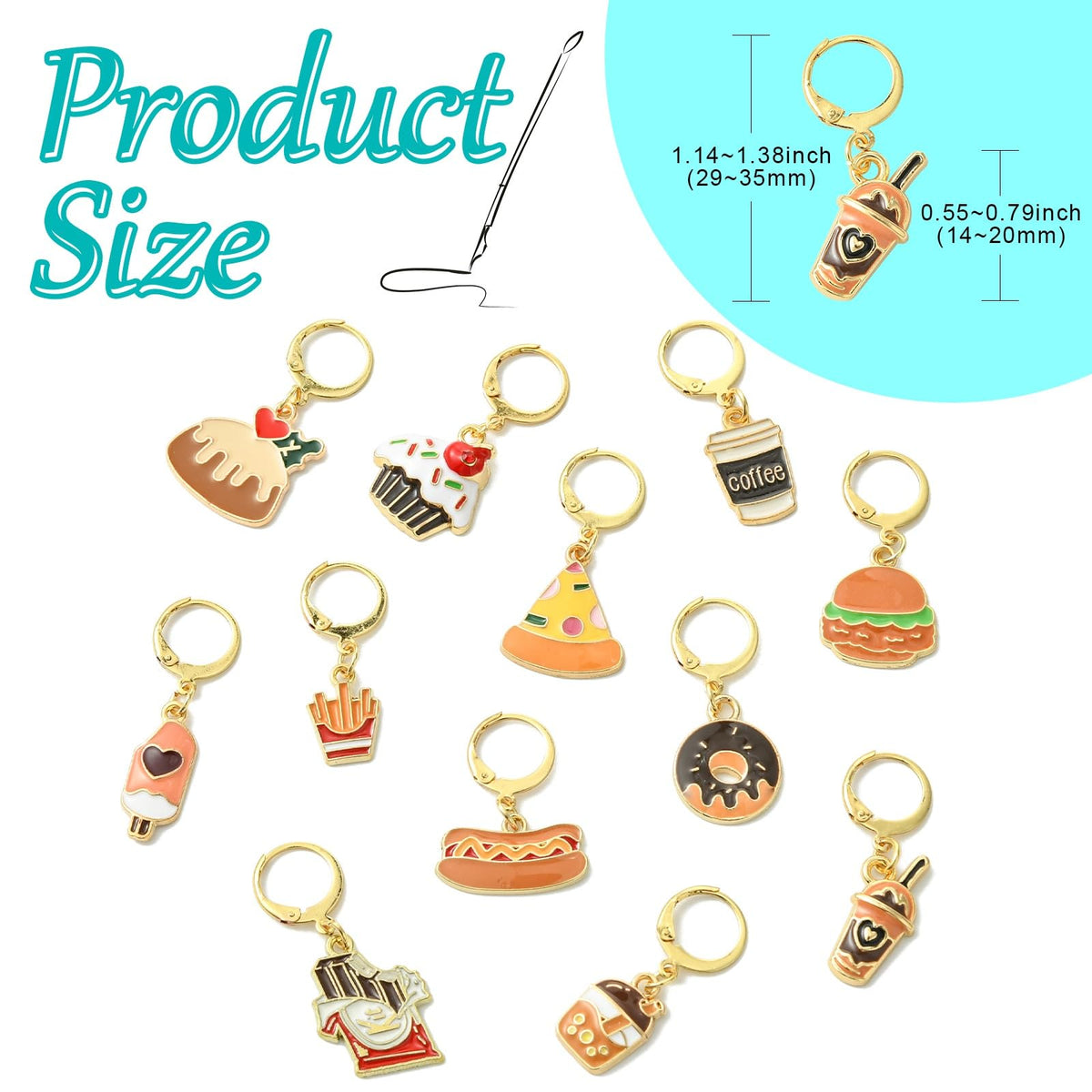 Stiesy 24 Pcs 12 Style Crochet Stitch Markers Enamel Imitation Food Charms Cute Yarn Stitch Markers Cup Cake Bread Coffee Shape Locking Stitch Markers Charms for Crocheting Quilting Jewelry Making