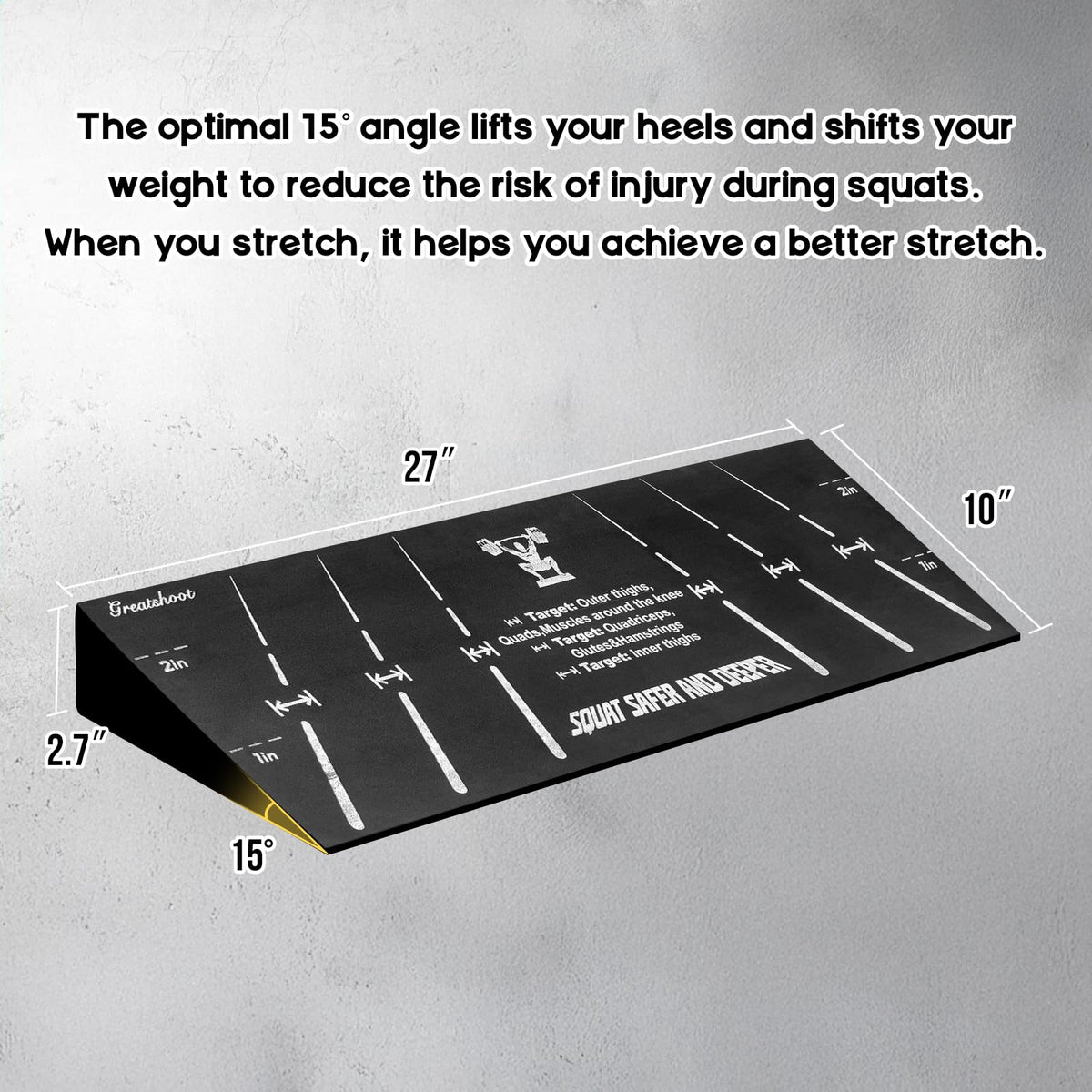 Greatshoot Squat Wedge Block, Professional One-Piece Heel Elevated Slant Board for All-Position Squats, Knees Over Toes, Weightlifting, Calf Stretches ect.. Home and Gym Equipment.