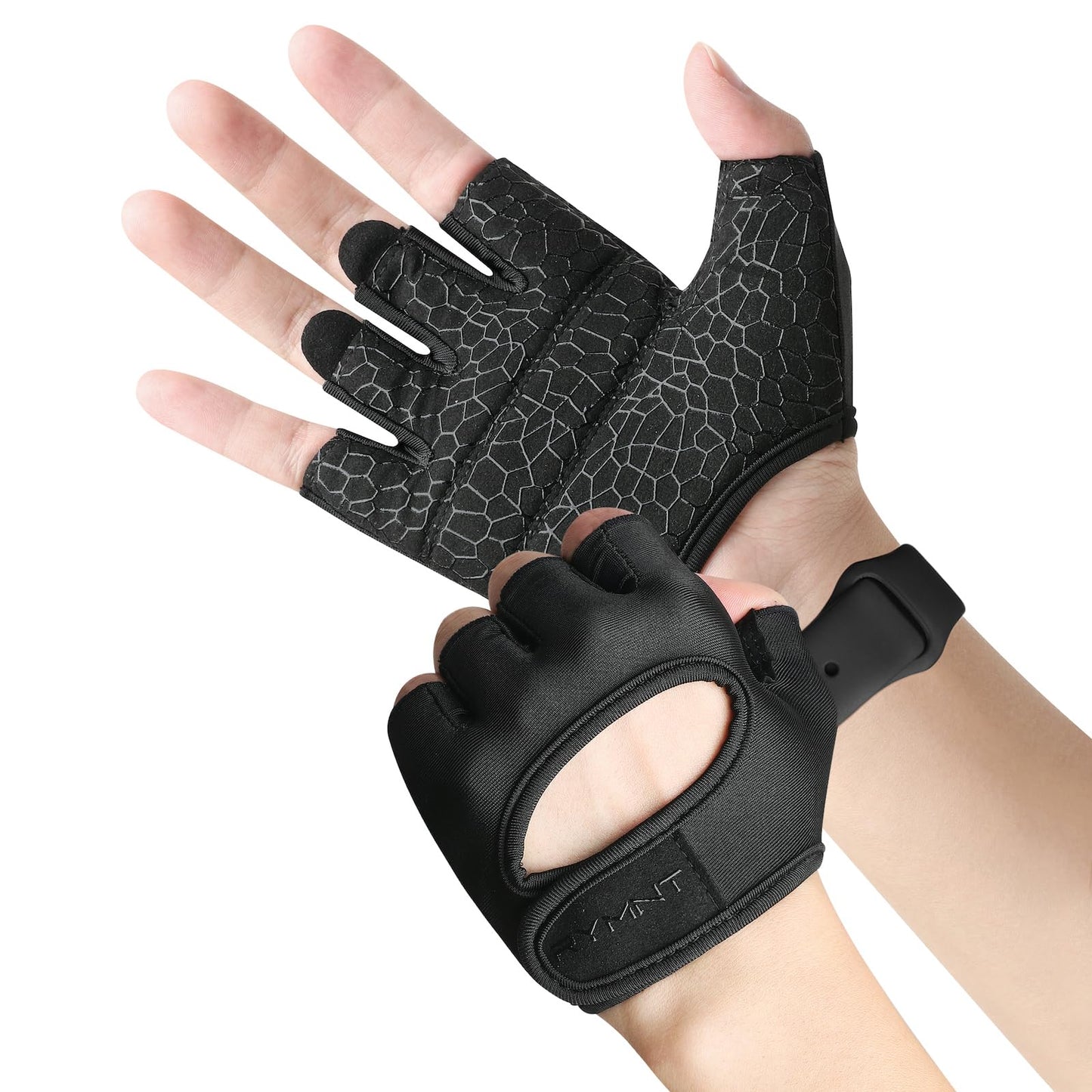 RYMNT Minimal Weight Lifting Gloves,Short Micro Workout Gloves Grip Pads with Full Palm Protection & Extra Grip for Men Women Weightlifting,Gym,Exercise Training.BK-Medium