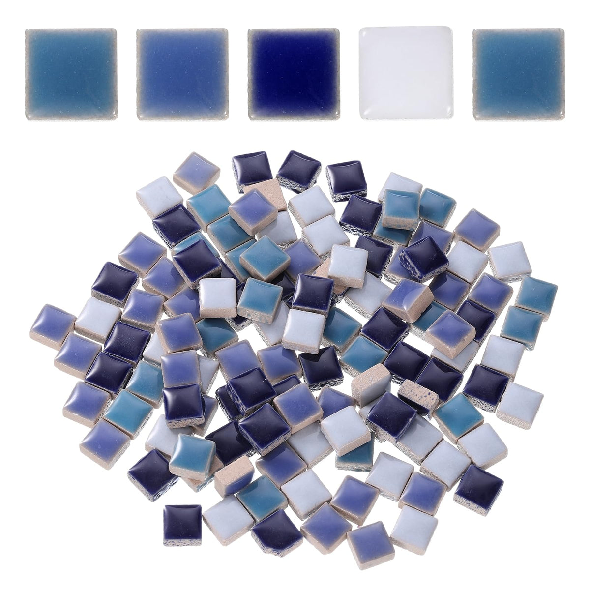 uxcell 205pcs Ceramic Mosaic Tiles, Bulk Stained Ceramic Mosaic Tiles Square Mosaic Kits for DIY Art Crafts, Handmade Art Craft Projects for Home Decor(200g, Mixed Blue)