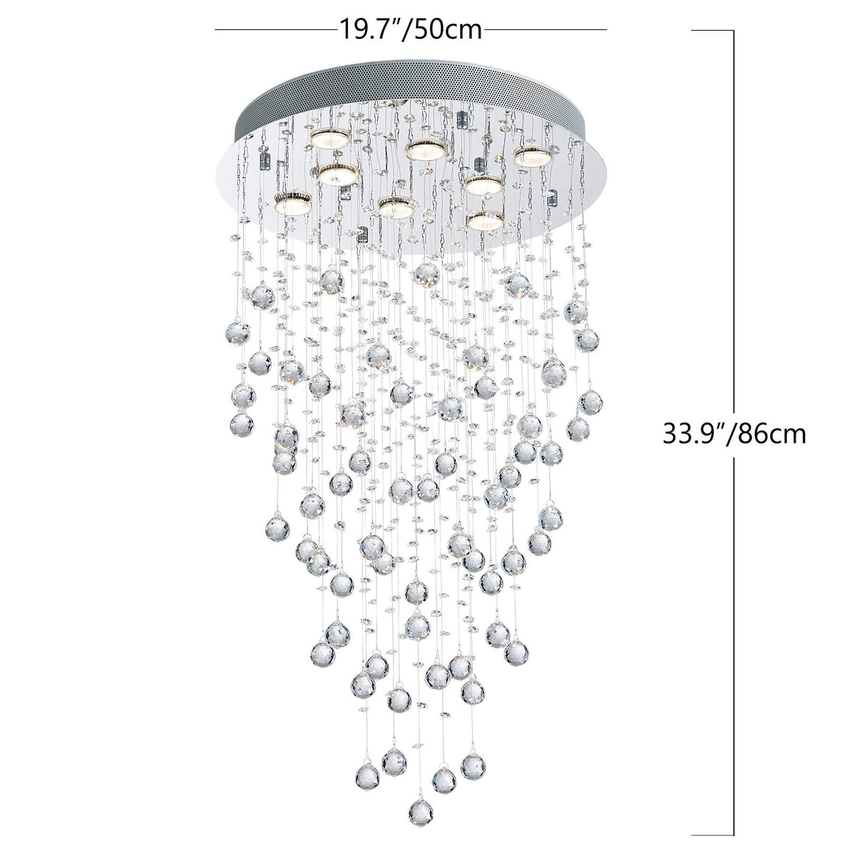 Bestier Crystal Raindrop Chandelier Flush Mount Light Fixture 20in Wide x 34in High Glass, Model AK-AJ-18129, 8 GU10 Bulbs Required