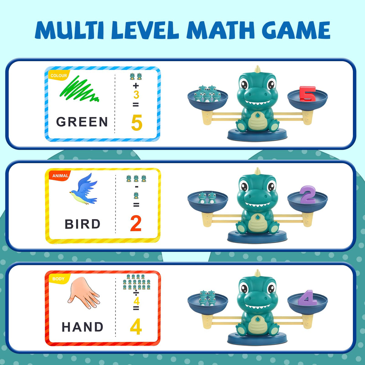 Snugzy Dinosaur Balance Counting Toys, Number Counting Scale Games for Kids Cool Math Learning Games for Boys and Girls Preschool Kindergarten Learning STEM Montessori Educational Toys for 3+