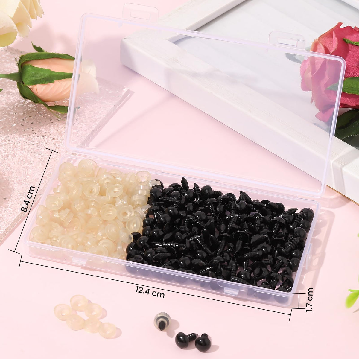 Vanblue Safety Eyes 260PCS 8mm Plastic Black Craft Eyes with Washers Teddy Bear Eyes for Amigurumi Stuffed Animals Crochet Toys Crafts Making Halloween Decorations