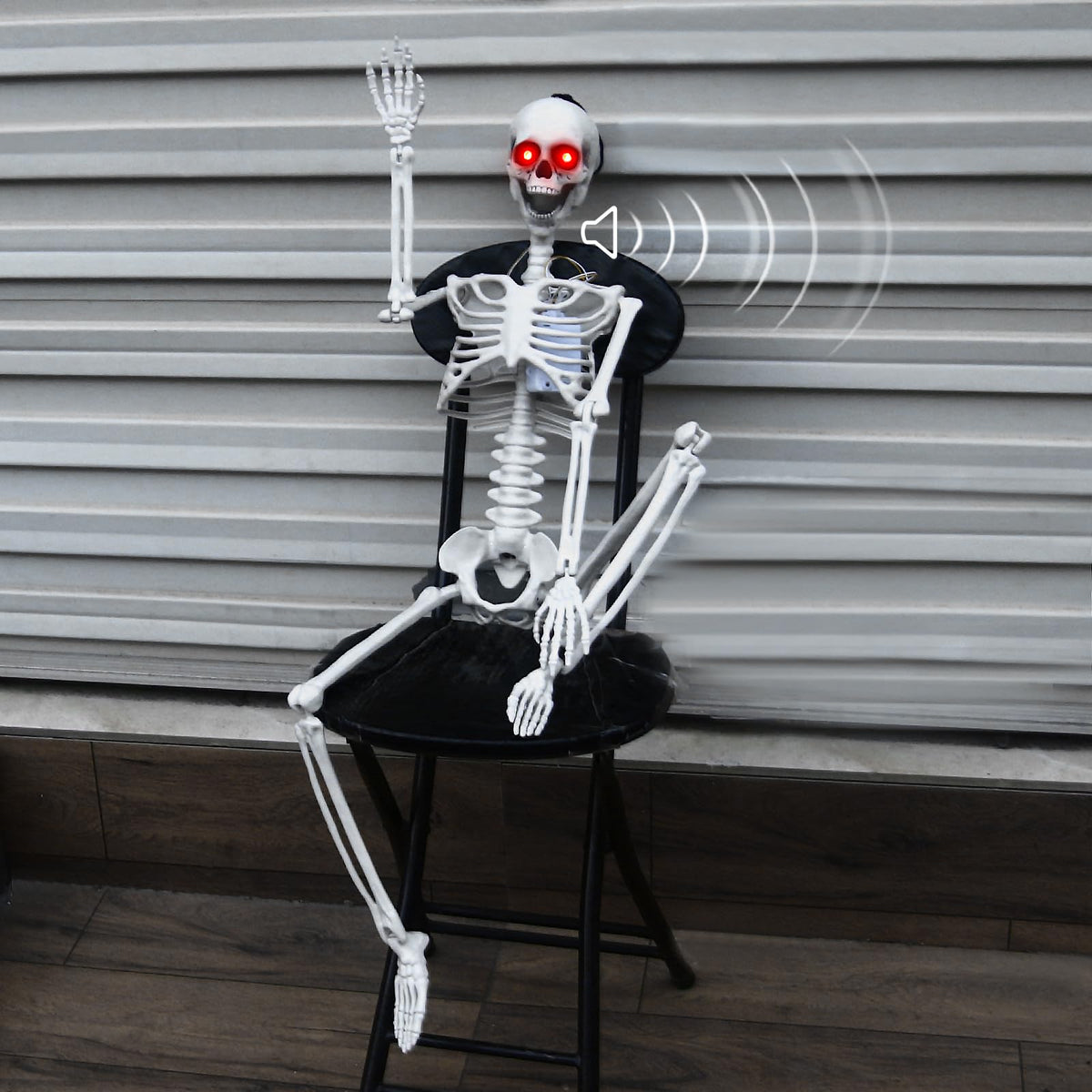 DUNCHATY Halloween Hanging Posable Skeleton - 3FT Prop Skull with LED Glowing Eyes and Creepy Shrilling Sound - Sound Activated Outdoor Halloween Decorations Skeleton Decoration